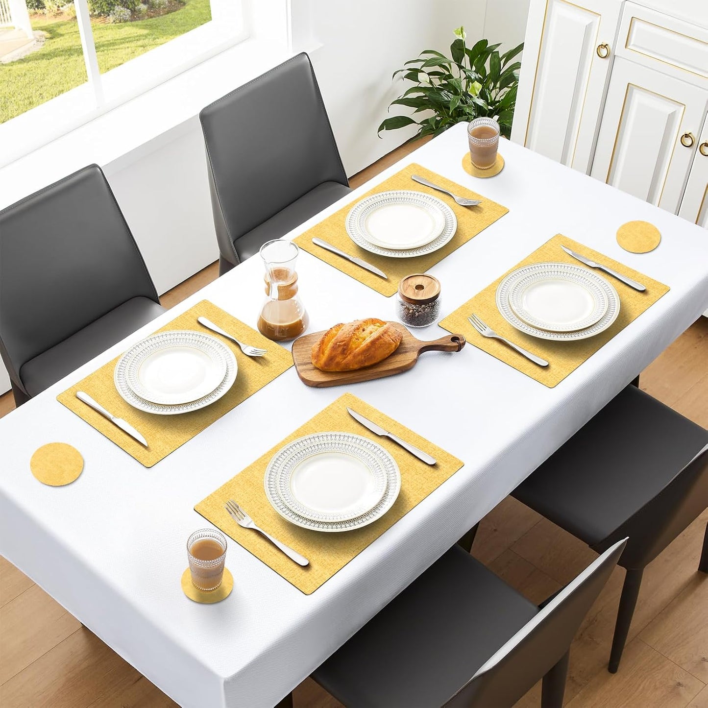 MOSAYT Placemats Set of 8, Heat Resistant Vinyl Place Mats with Coasters, Wipeable Washable 100% Waterproof Oil Proof