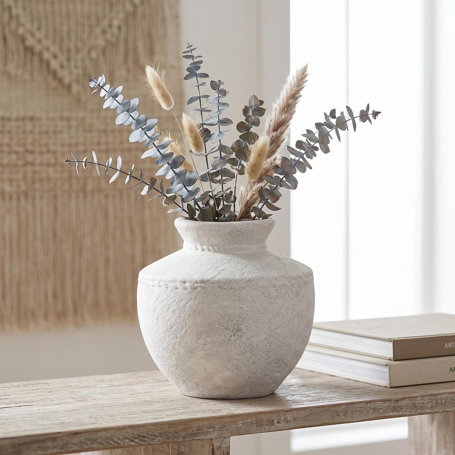 Rustic Farmhouse Vase Small White Ceramic Flower Vases / Rustic White / 6 Inch