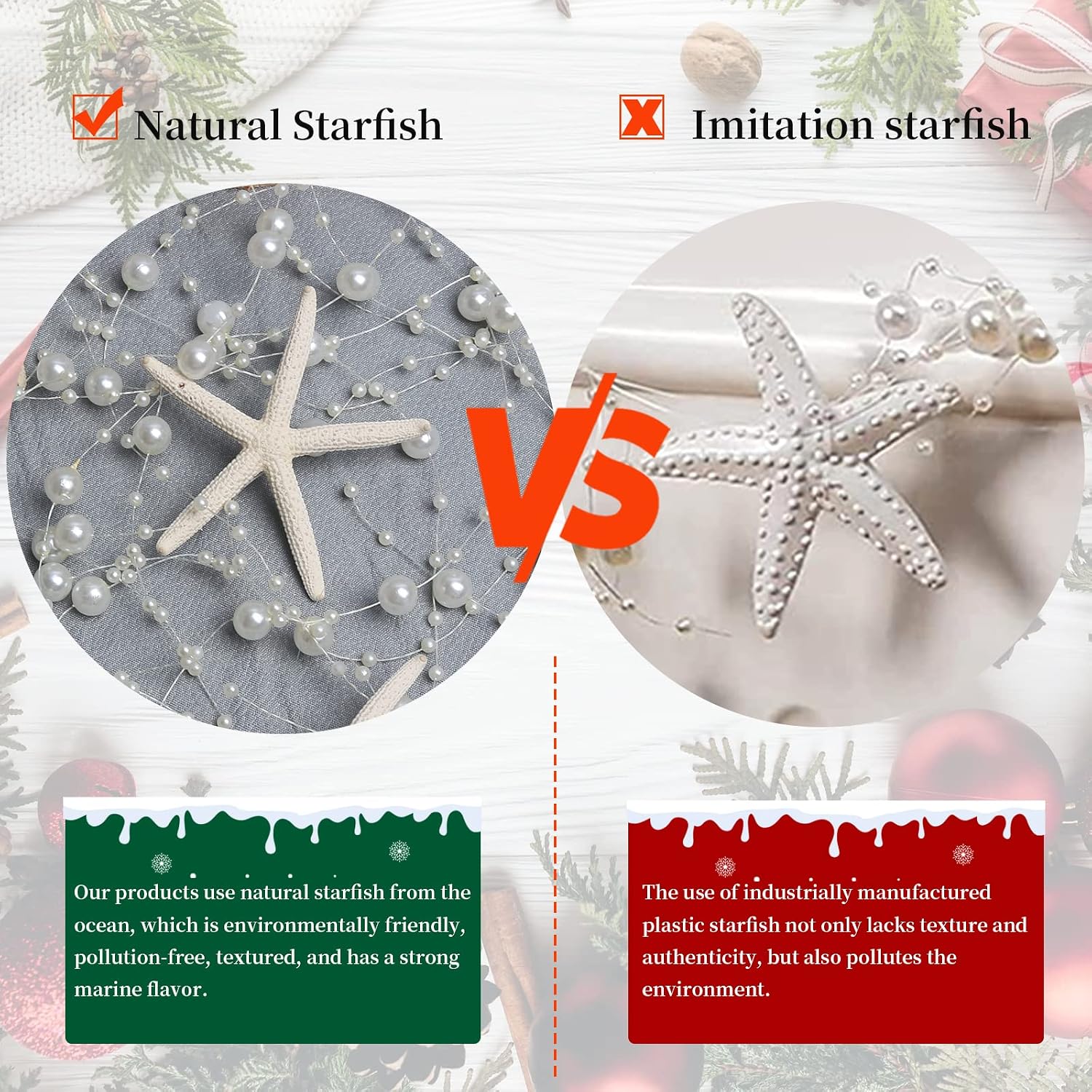 Beach Beaded Starfish Garland Christmas Decorations 2M/ White / Off White / 80 Inch / Set of 6