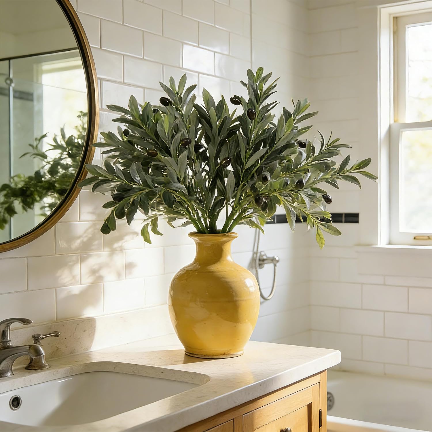 Tall Faux Olive Branches for Vases / Set of 5