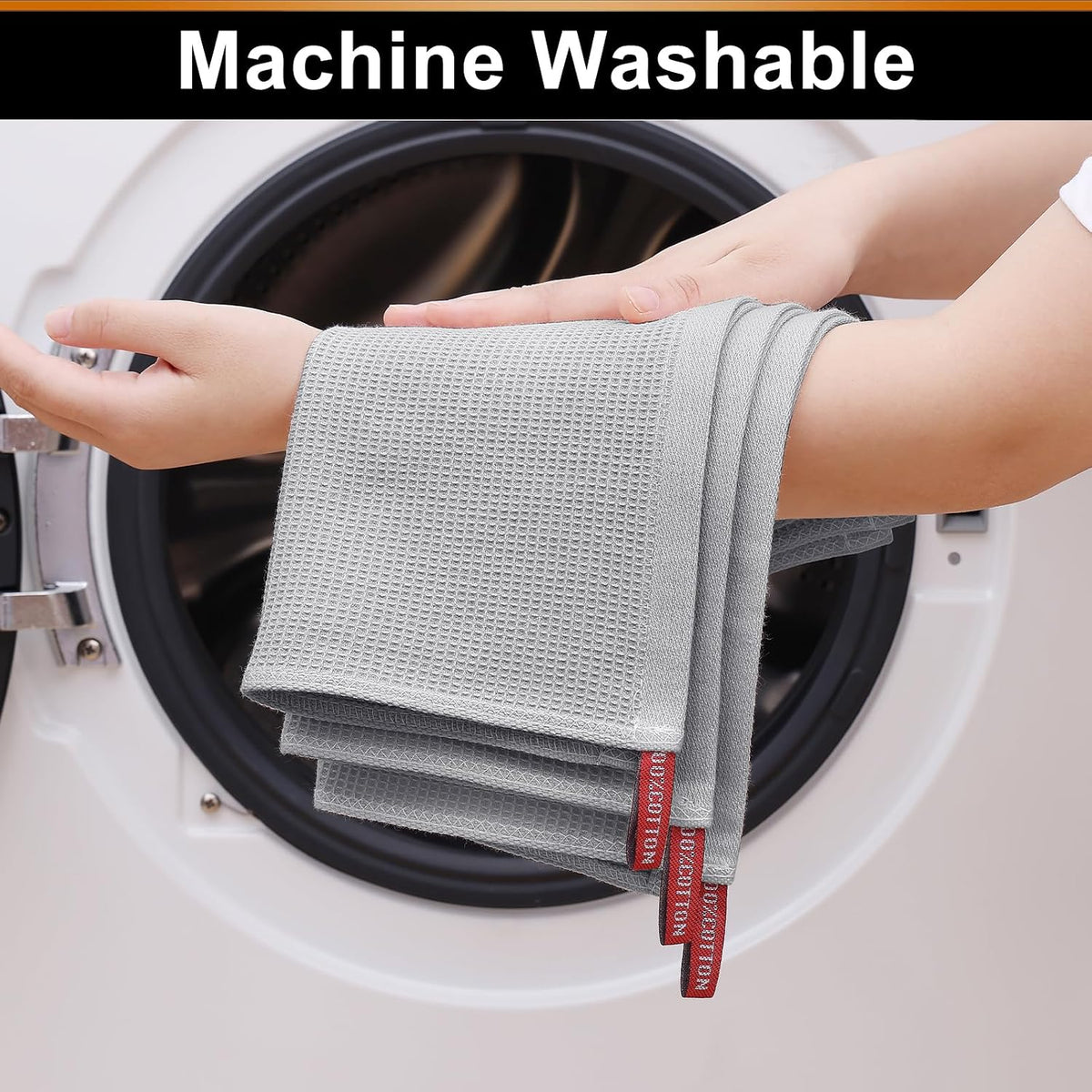 Homaxy 100% Cotton Waffle Weave Kitchen Towels, 12 Pack, Light Grey | Soft and Absorbent Dish Towels, 16 x 26 Inches