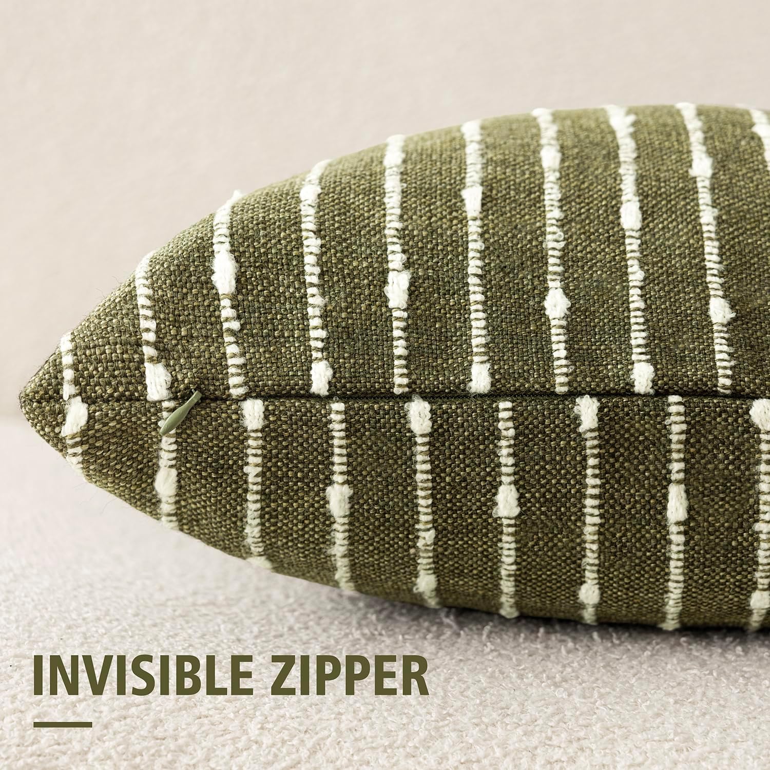 Decorative Jacquard Boucle Throw Pillow Covers Accent Textured / 18 x 18 / Olive Green / Set of 2