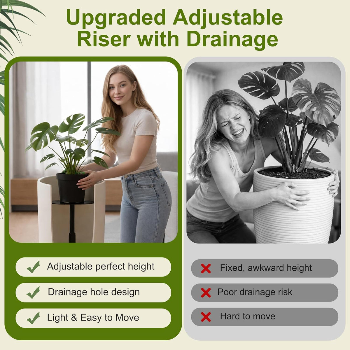 Adjustable Plant Risers for Inside Pots, 7-12.6 Inch Lift Height | Round Planter Insert for Tall Pots, 2 Stands, 2 x 8"