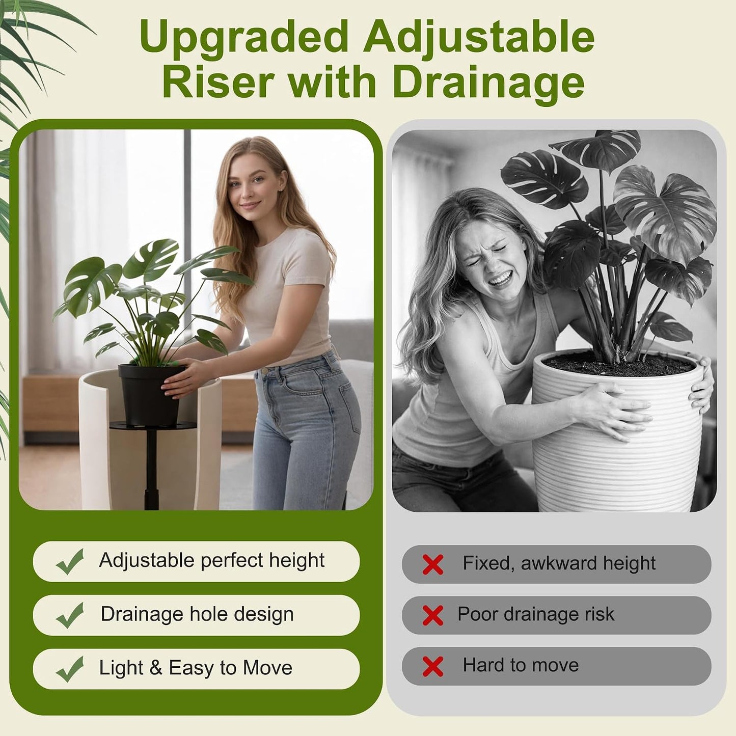 Adjustable Plant Risers for Inside Pots, 10-17 Inch Lift Height | Round Planter Insert for Tall Pots, 2 Stands, 2 x 8"