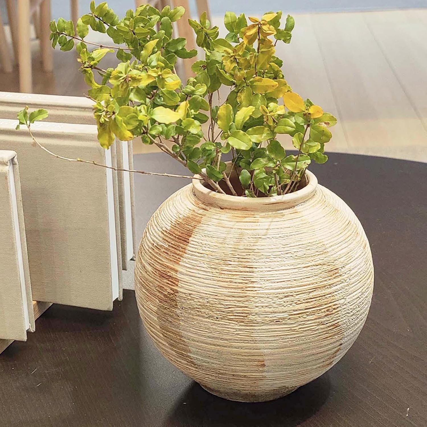 Rustic Ribbed Vase Home Decor / 01 - Small Rustic Ribbed Beige / 6 Inch