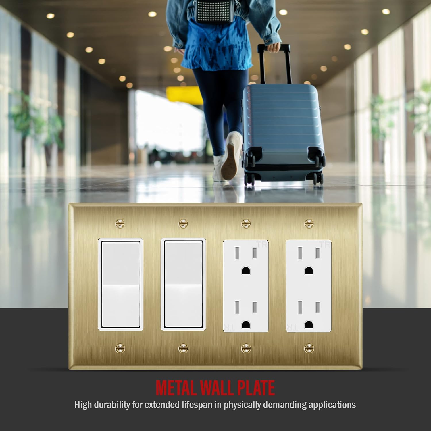 ENERLITES Quad Decorator Metal Wall Plate, Decorator Switch Receptacle Cover, Corrosion Resistant, Stainless Steel 201
