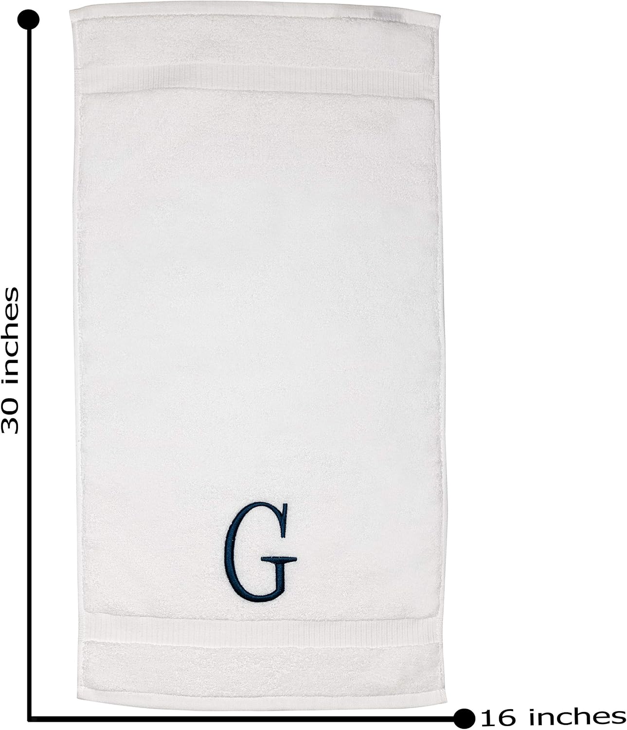 White with Navy Monogrammed Hand Towels for Bathroom - Set of 2 Letter G | Luxury Hotel Quality Initial Towels For