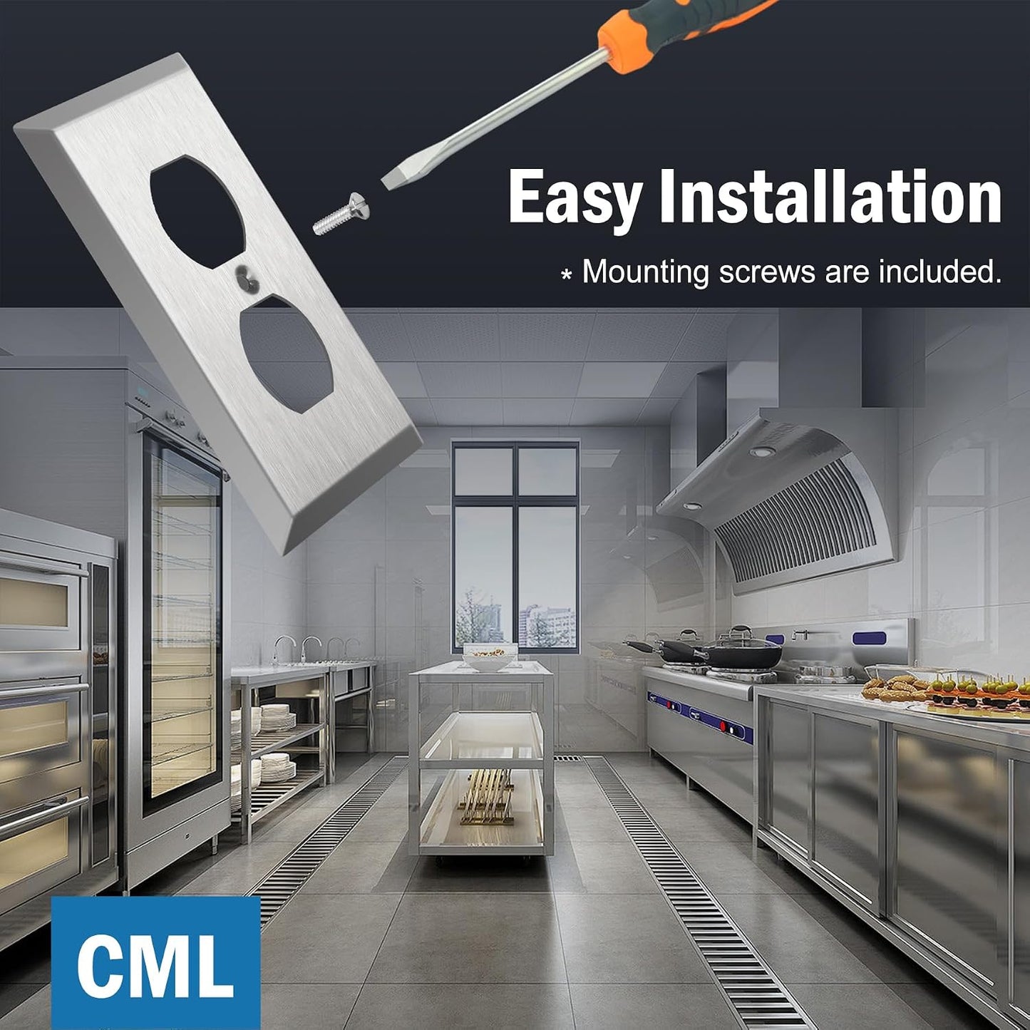 CML Duplex Receptacle Metal Wall Plate, 1-Gang Stainless Steel Outlet Covers, 20 Pack Corrosion Resistant Switch