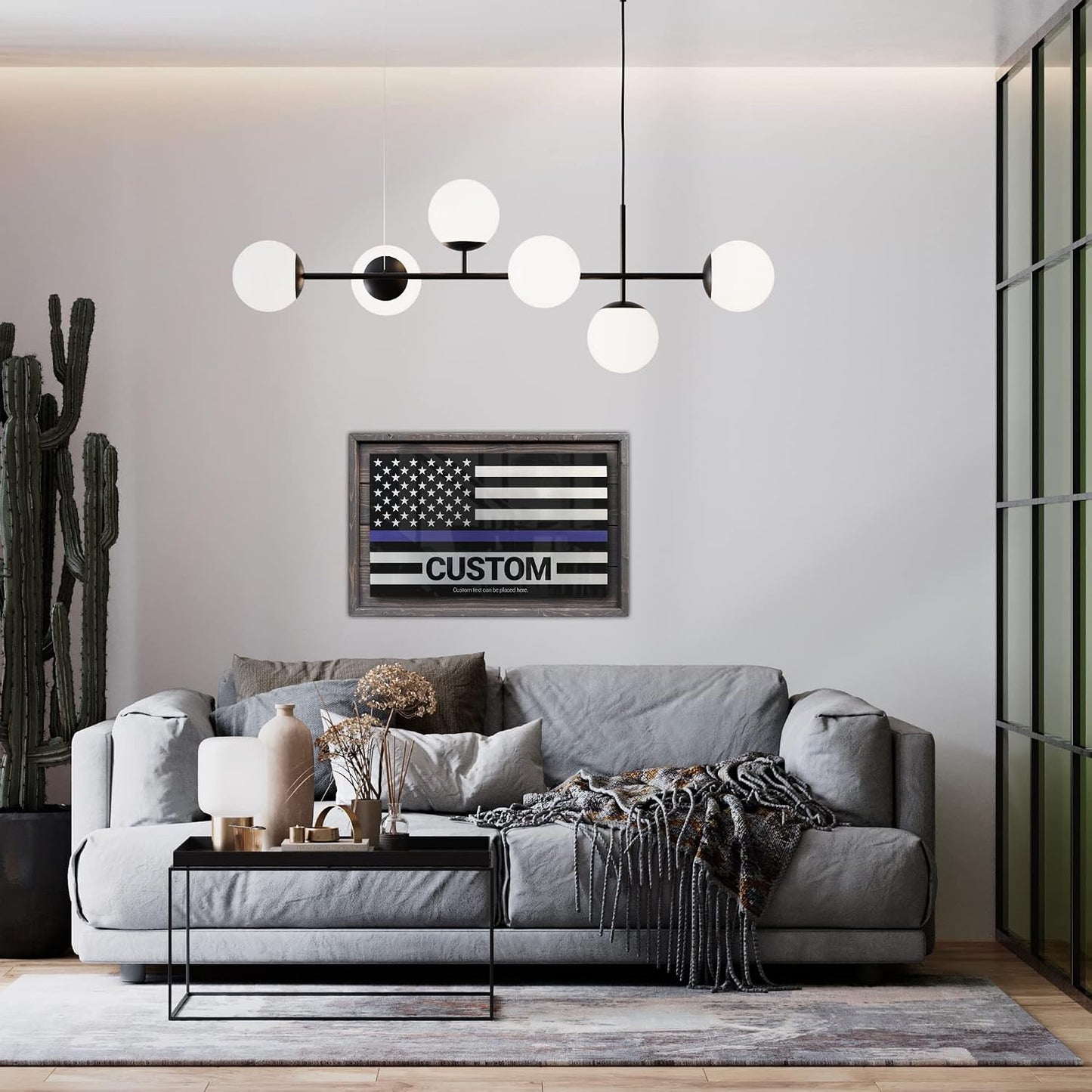 CUSTOM Rustic Thin Blue Line American Flag Made of Wood and Metal For Law / Blue Line Custom