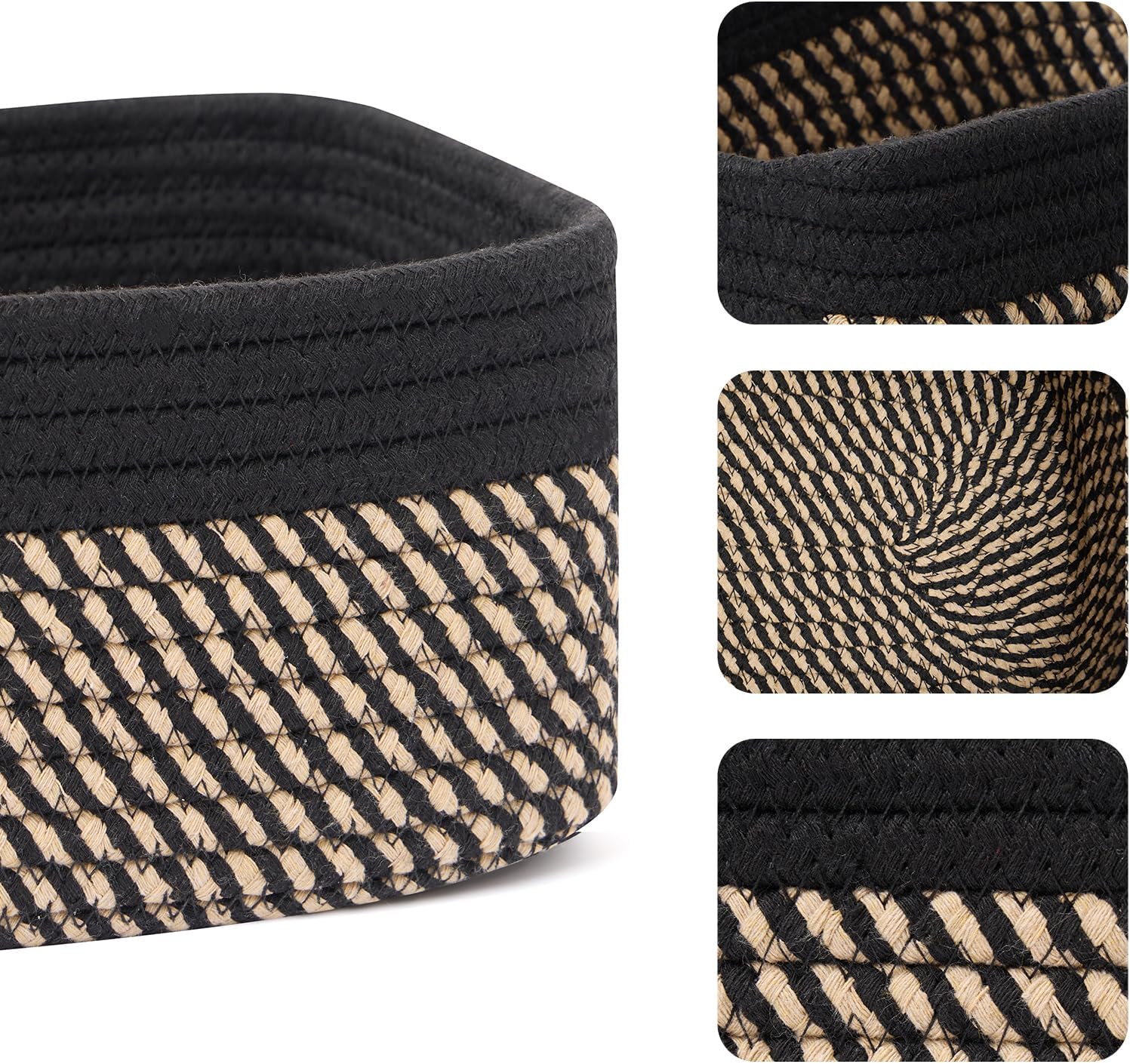 Woven Rope Baskets / L11.5xw7.5xh4.7 / Black/brown / Set of 3