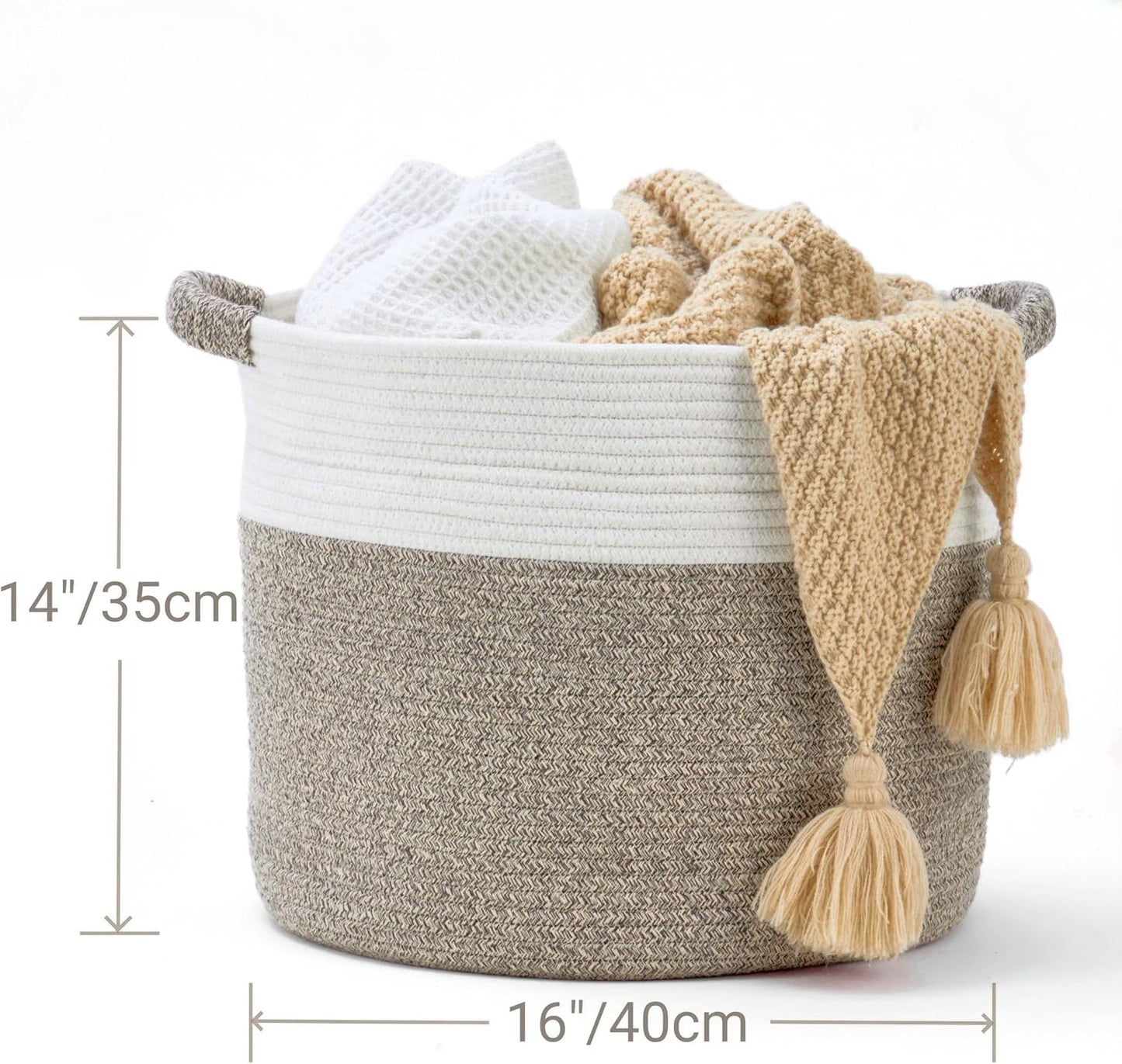 Blanket Basket / Pillows & Laundry / White/mixed Brown / 16 x 16 x 14