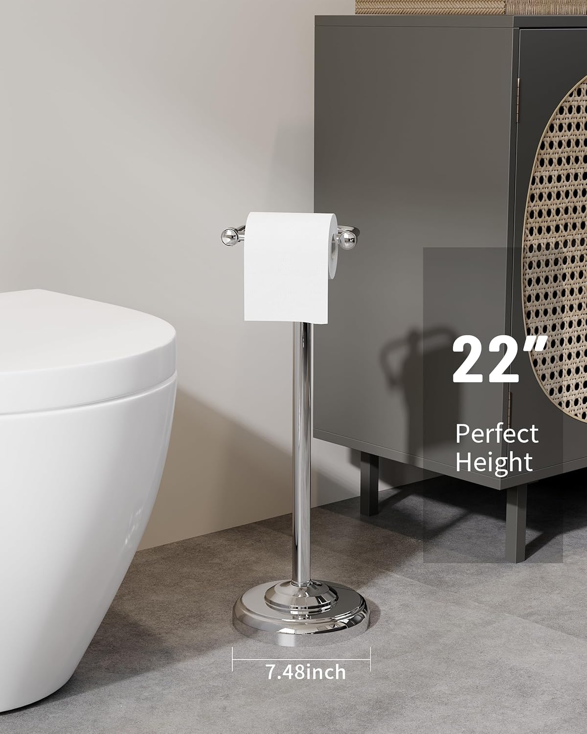 Toilet Paper Holder Stand Stainless Steel & Weighted Base Chrome | Polish Finish Post Pivoting Design Easy to Change