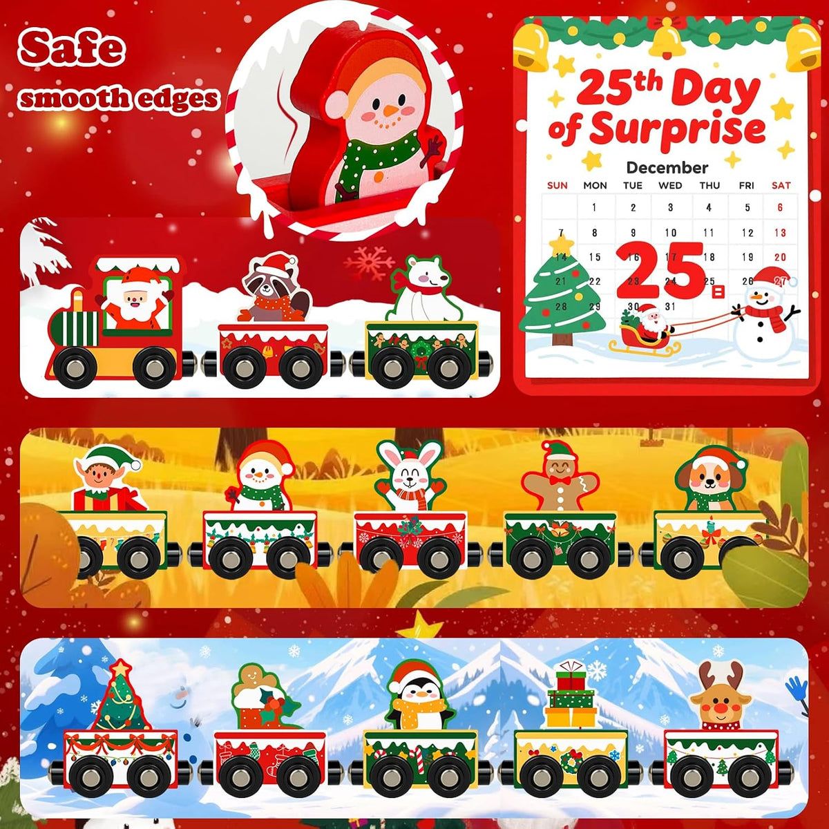 Advent Calendar 2026 Magnetic Wooden Animal Train for Kids,24 Day Christmas Advent Calendar Surprise Train,Montessori