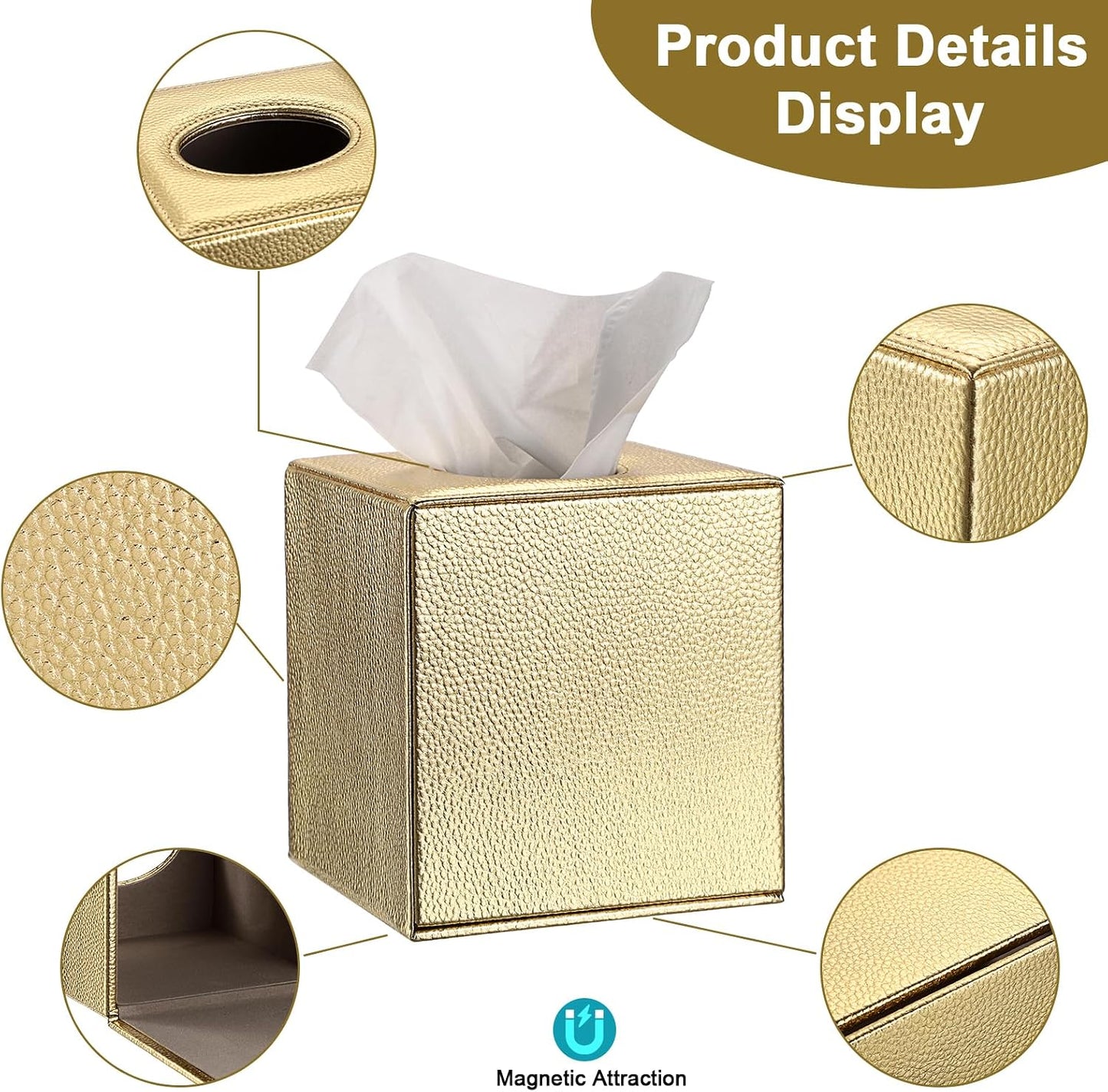 Tissue Box Cover Square Tissue Box Stylish PU Tissue Box Holder / Gold