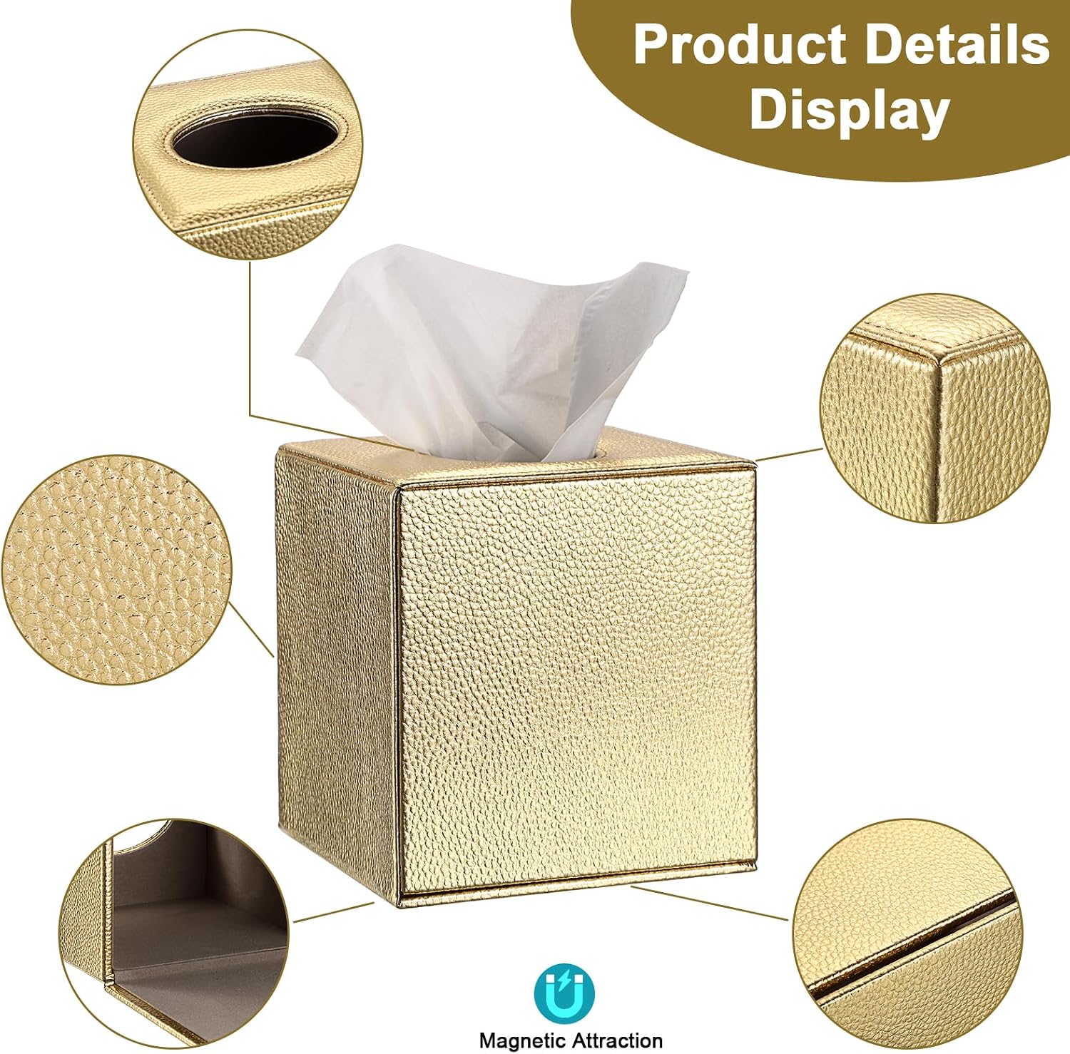 Tissue Box Cover Square Tissue Box Stylish PU Tissue Box Holder / Gold