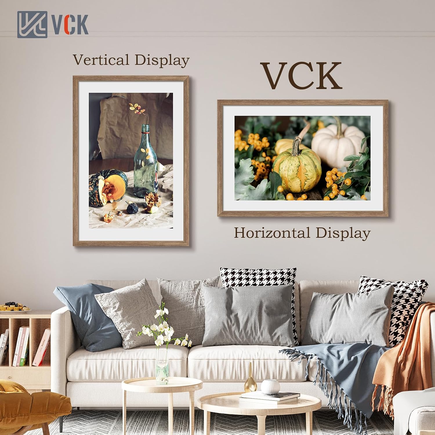 VCK 24x36 Poster Frame Solid Wood Walnut 3 Pack Picture Frames 24 x 36 Inches with Wall Mounting Hanging
