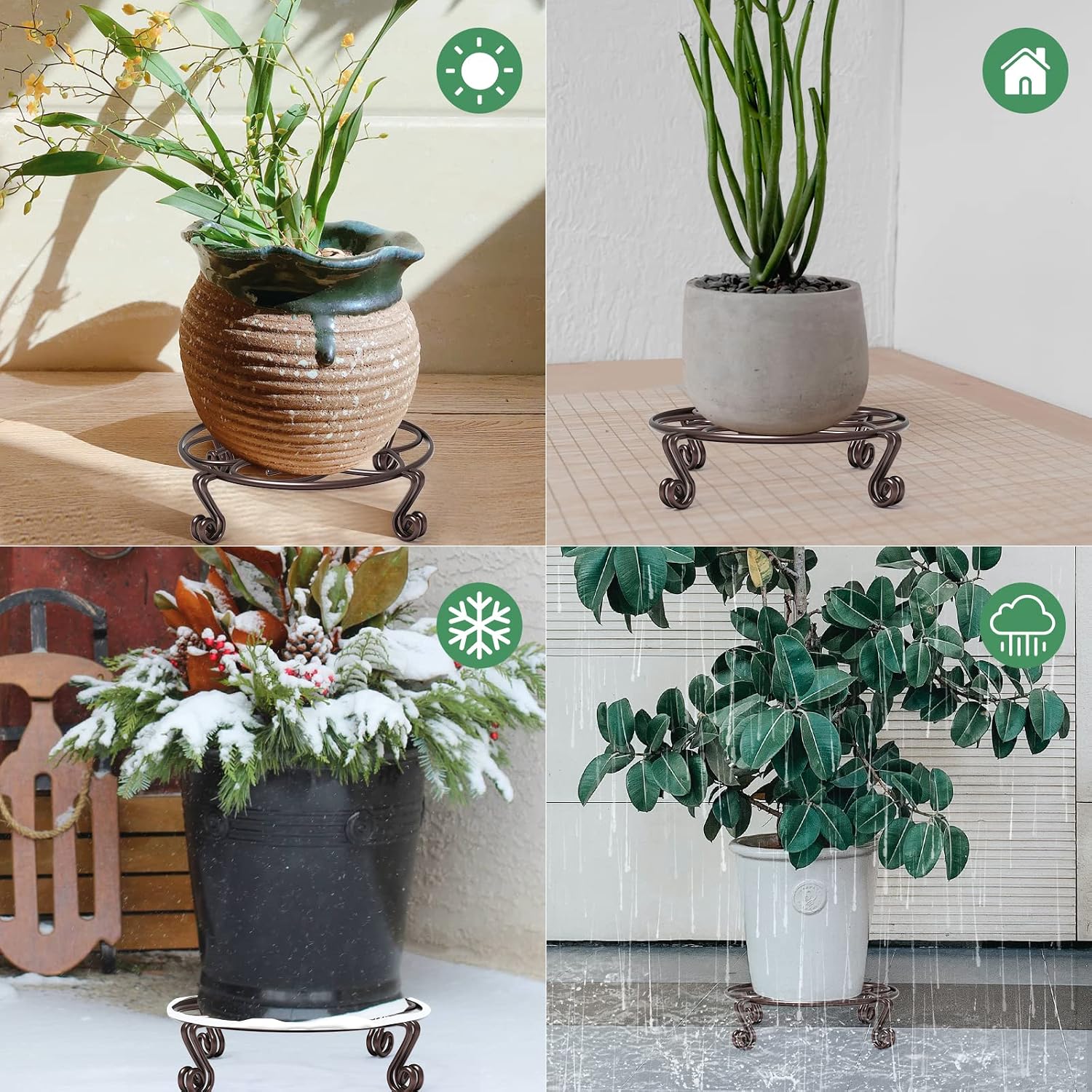 Yimobra 4 Pack Plant Stand for Flower Pot Heavy Duty Potted Holder Indoor Outdoor Metal Rustproof Iron Garden Container