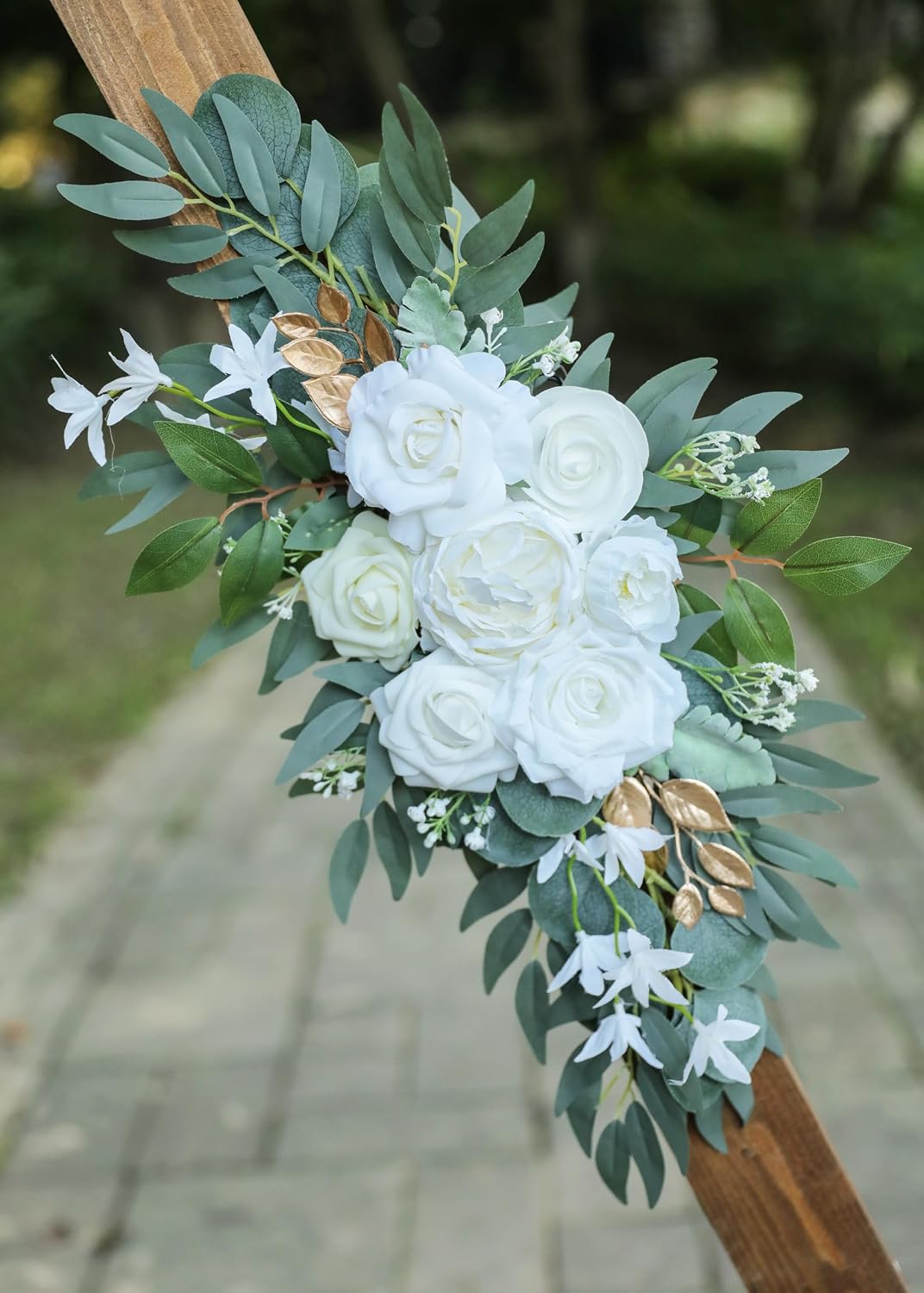 Artificial White Wedding Arch Flower Swags for Welcome Signs / White & Gold / Set of 2
