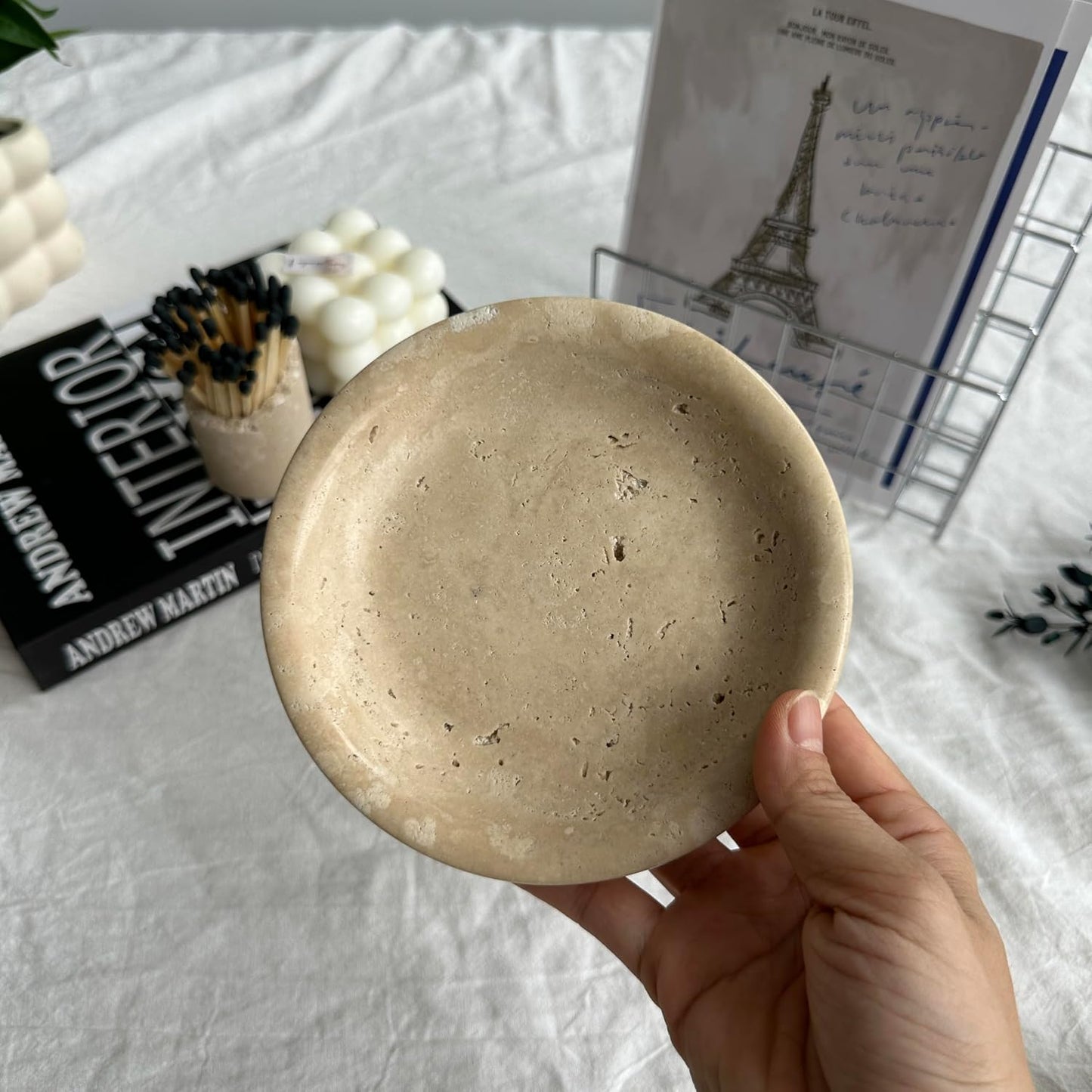 5.5" Ring Holder Tray / Beige Travertine