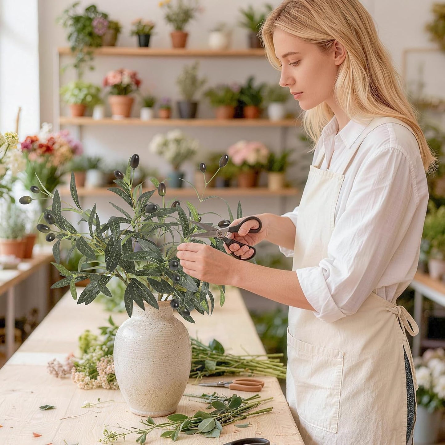 15.7" Artificial Olive Branches / Green Olive Branch / Set of 6