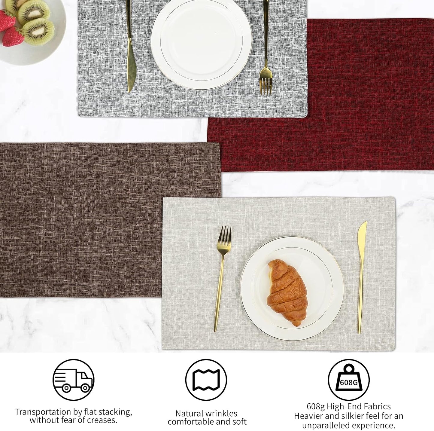 Red Placemats Set of 8, Washable Dining Table Mats Cloth Place Mats, Elegant Placemats for Valentines Day Holiday, Heat