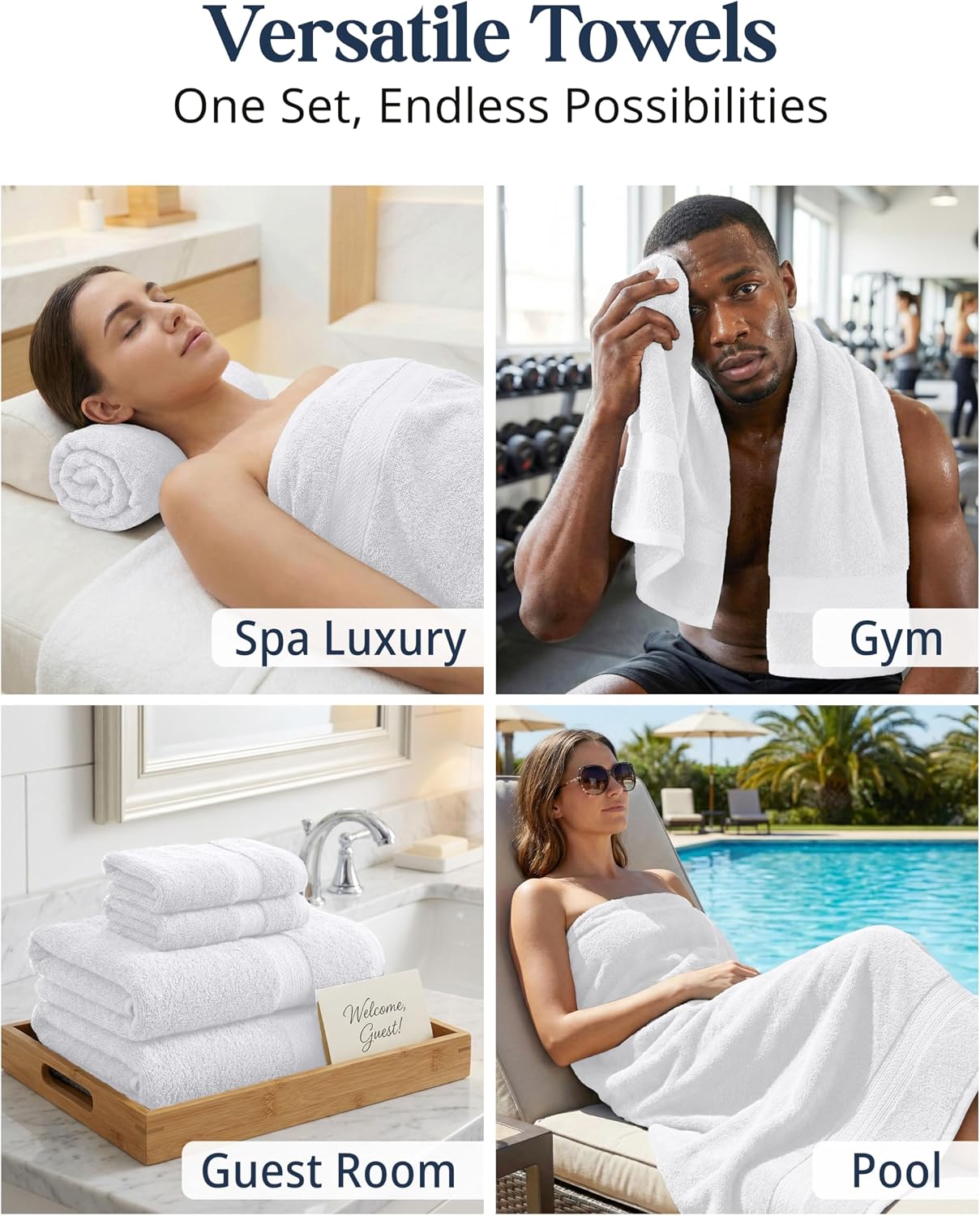 LANE LINEN Bath Towel Set 100% Cotton 6 Piece Soft Absorbent - White | Shower Towels - Generously Sized, Oversized &
