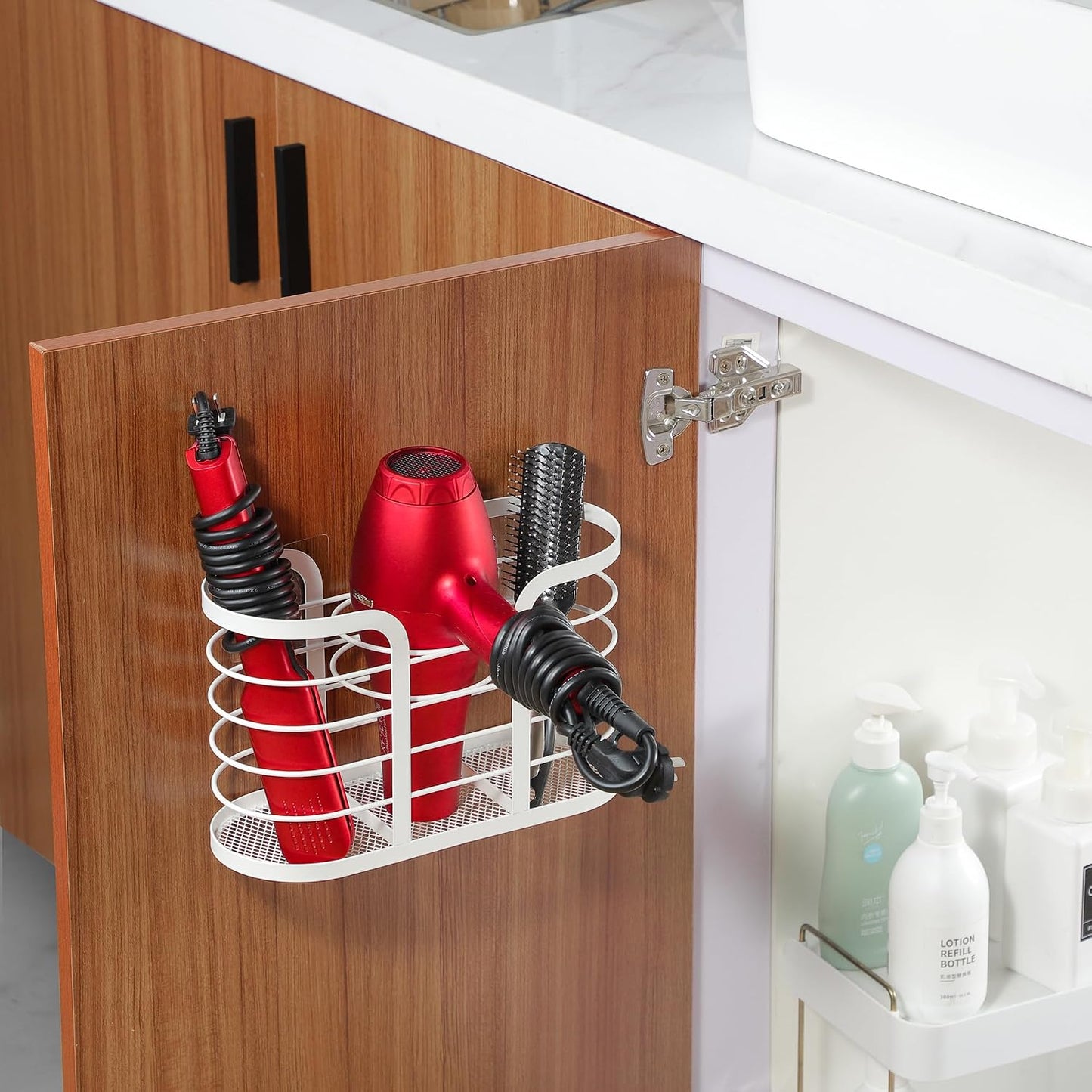 YIGII White Hair Dryer Holder - Adhesive Blow Dryer Holder/Hair Tool Organizer Bathroom Organizer Stick on Wall Mounted
