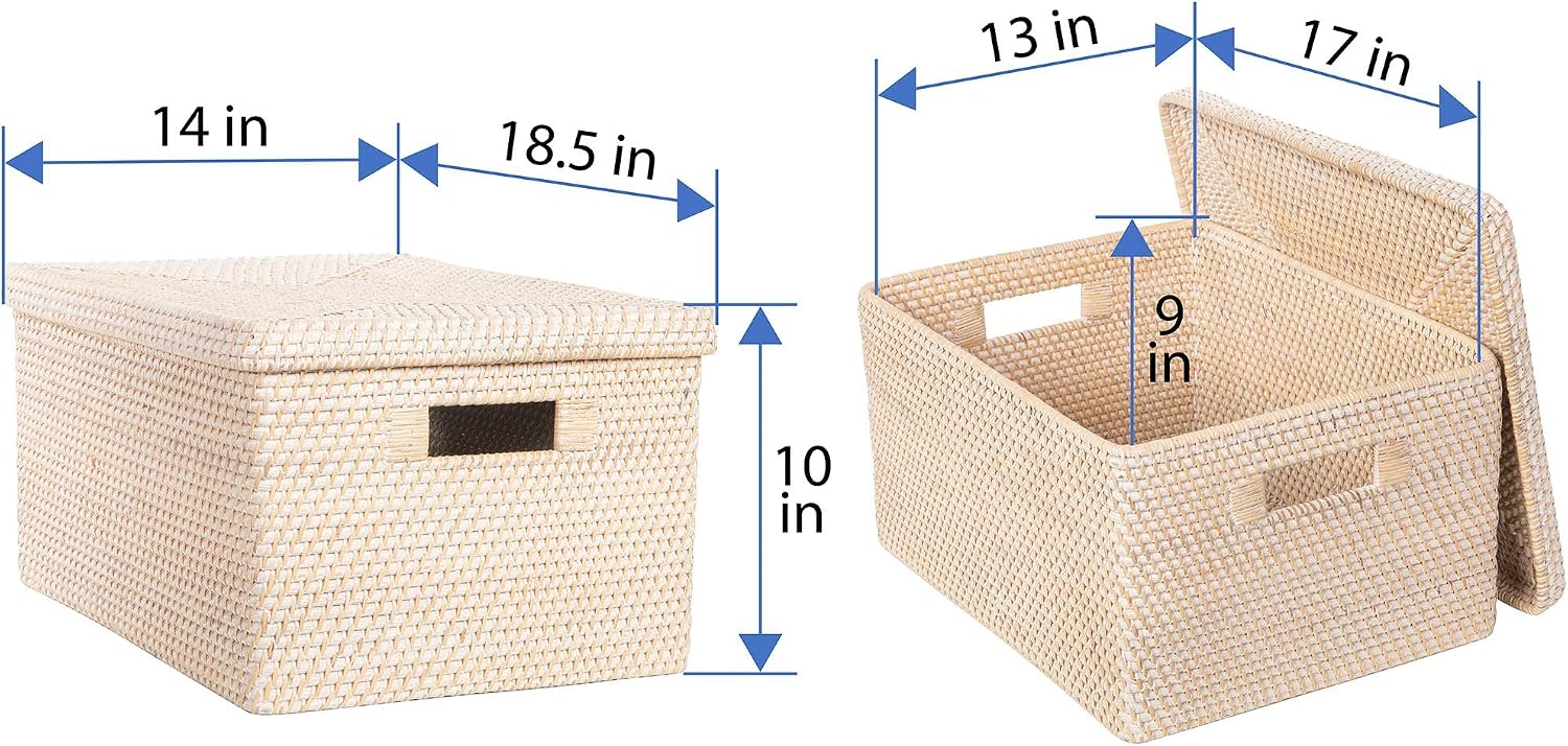 Rattan Storage Box and Decorative Basket / White Wash / 18.5 Inch
