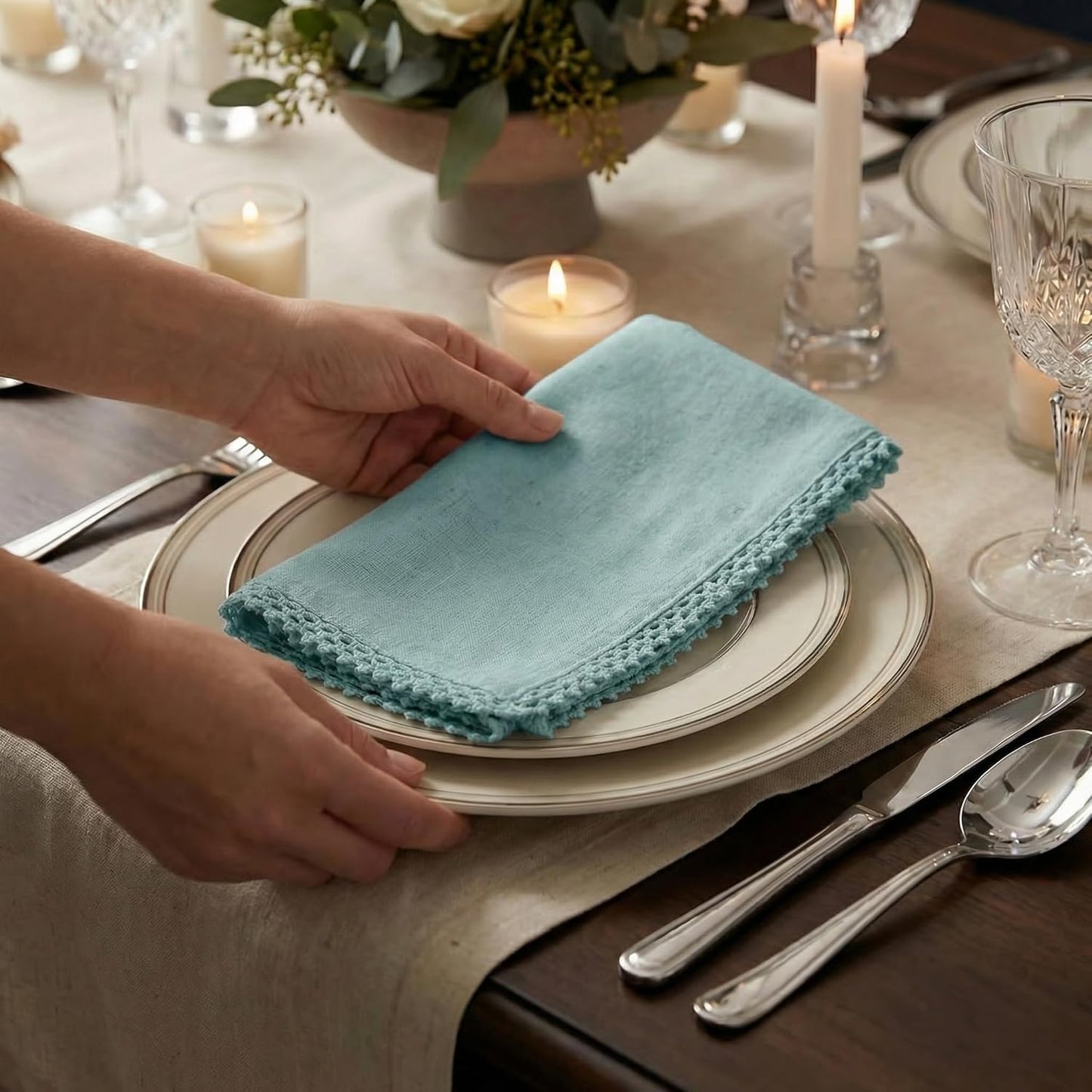 ACCENTHOME Blue Cloth Napkins Set of 12 18x18 inch Cotton Dinner Napkins - Washable Soft Premium Hotel Quality Reusable
