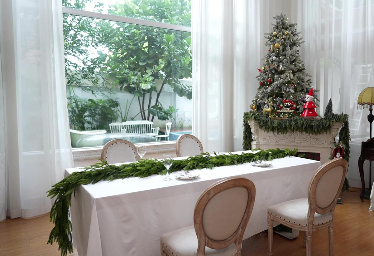 15FTx1 Extra Full Christmas Garland Real Touch Norfolk Pine Garland Christmas Decorations Realistic Greenery Garlands