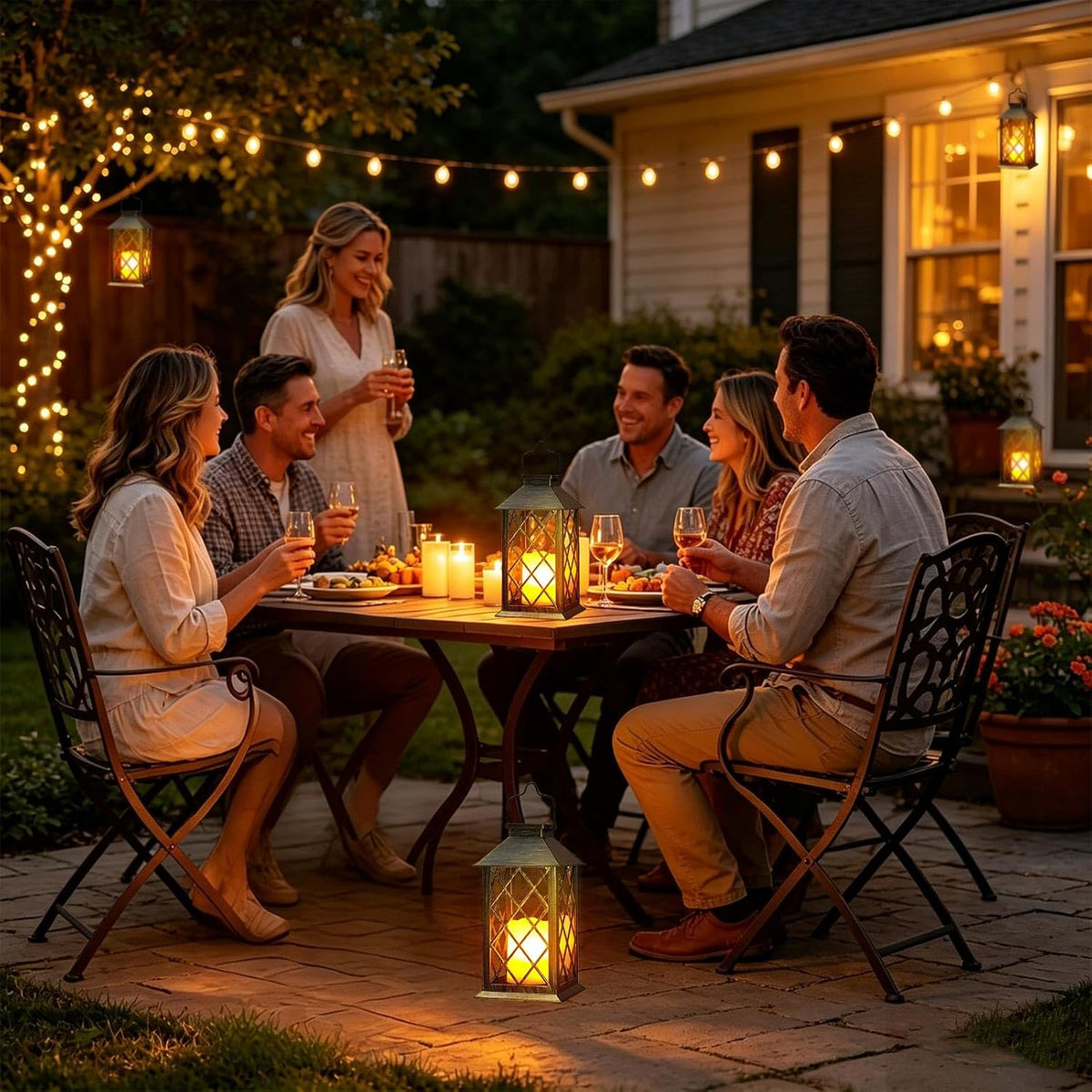 Outdoor Solar Lanterns 14'' Large Solar Lanterns Outdoor Waterproof, Bronze | Tempered Glass Outdoor Lanterns with