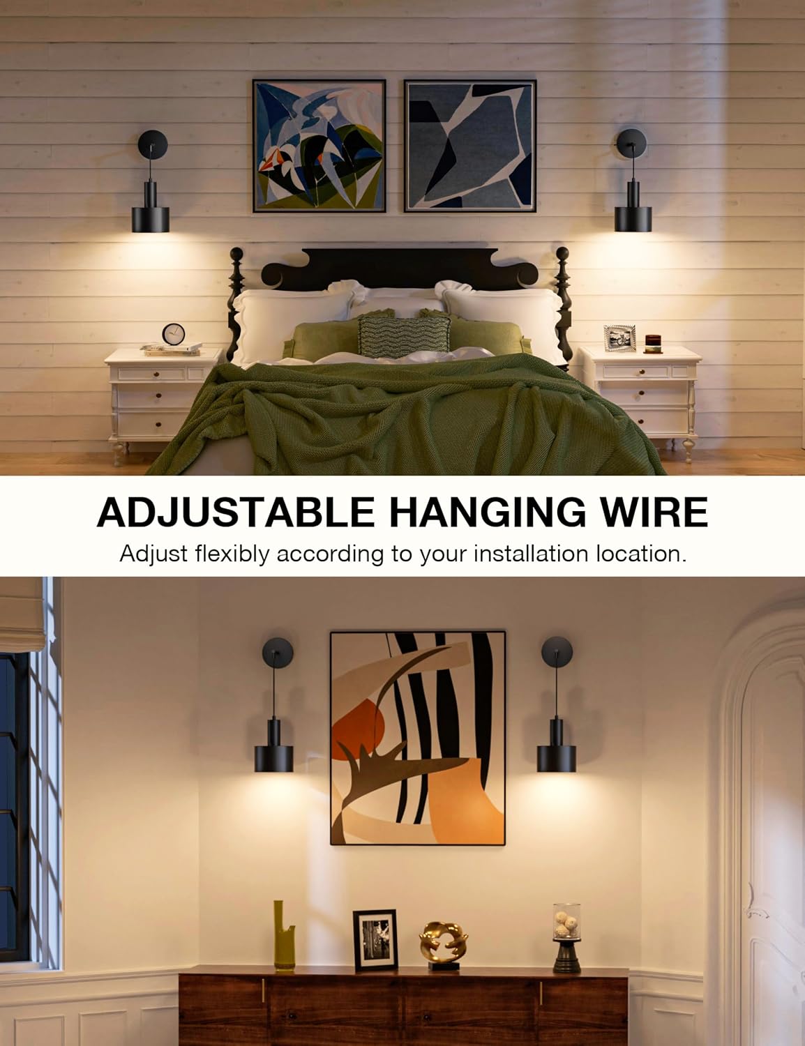 Battery Operated Wall Sconce Set of 2, Black Wireless Rechargeable Wall Lights with 5200mAh Dimmable Detachable Bulbs