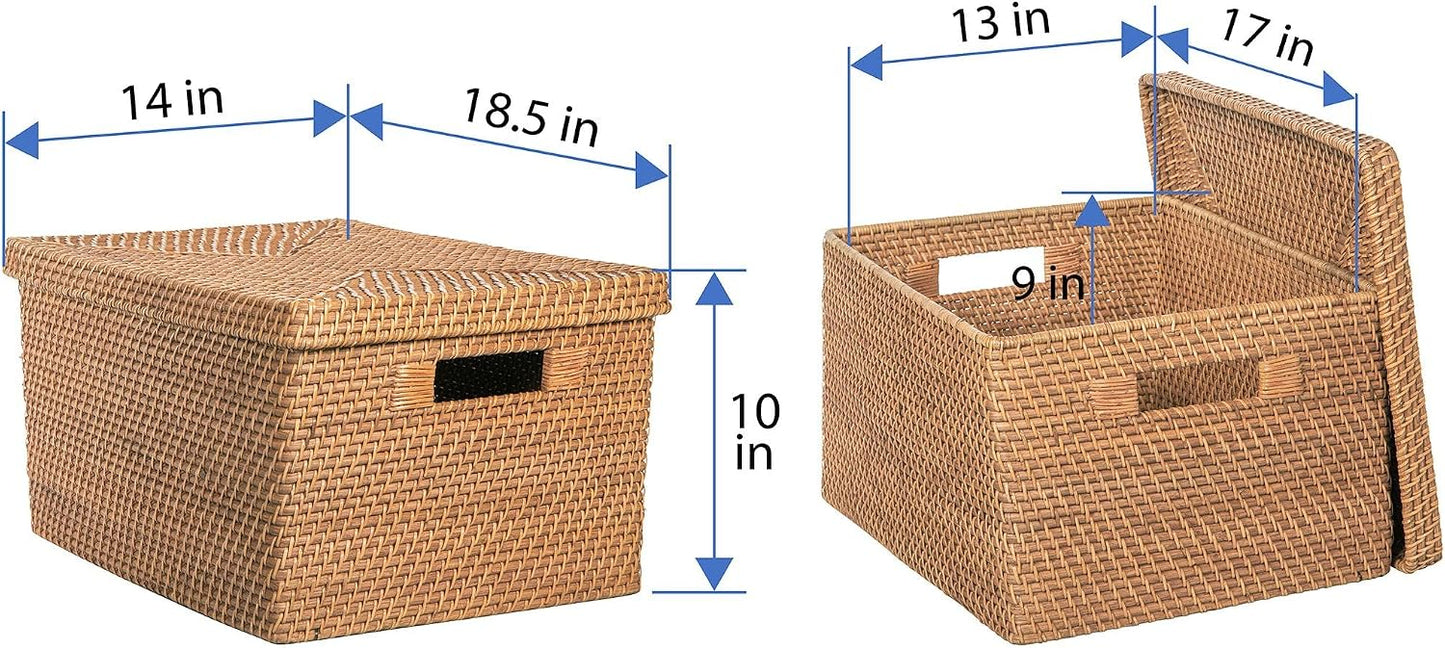 Rattan Storage Box and Decorative Basket / Honey-brown / 18.5 Inch