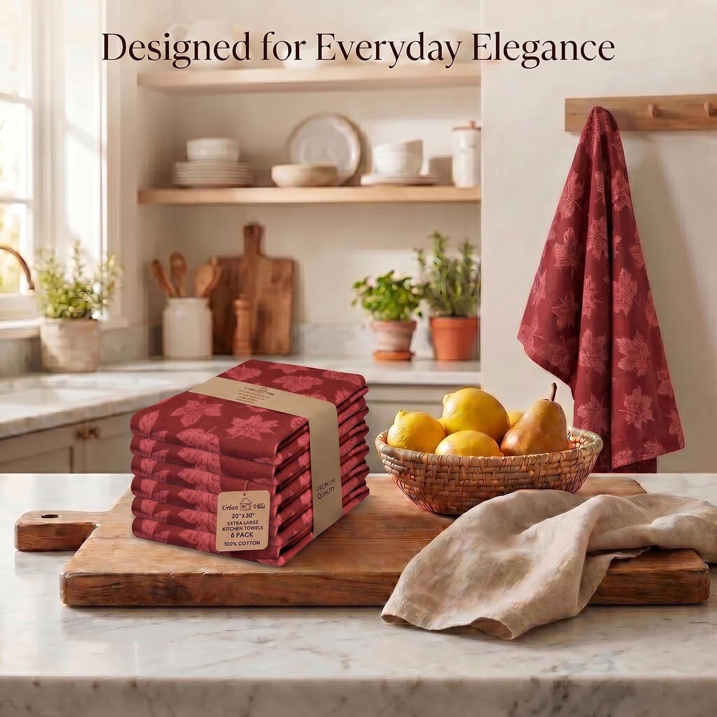 Urban Villa KitchenTowels Cotton DishTowels 20”x30”(Set of 6) Harvest Leaf