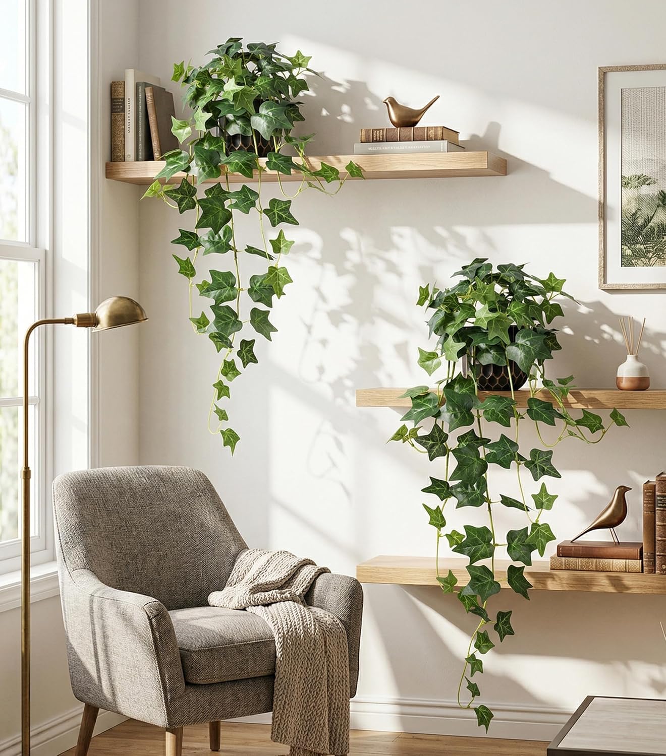 Fake Plants Faux Ivy Plants Potted Indoor Artificial Hanging Plants / Green Ivy Potted / Set of 2