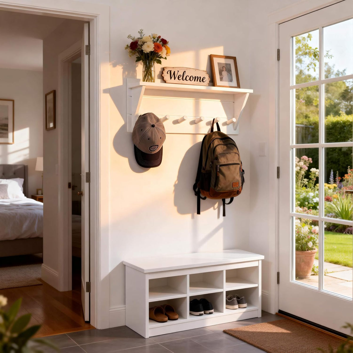 WEBI Coat Rack Wall Mount with Shelf,24" Long Entryway Wall Shelf with Hooks Underneath,6 Peg Hooks for Hanging
