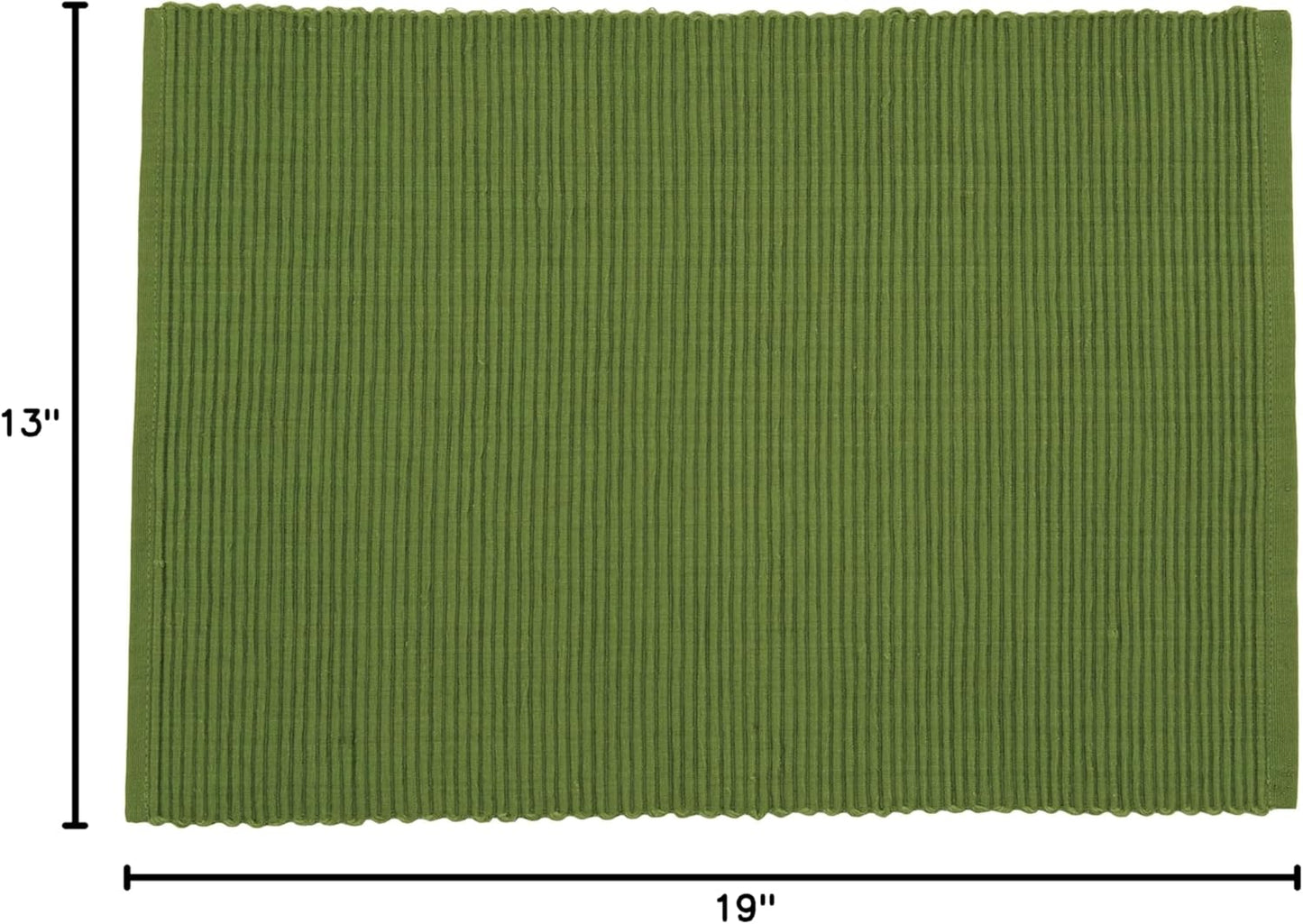 Now Designs Spectrum Placemats Thick Ribbed Cotton, Fir Green, 19x13 inches, Set of 4