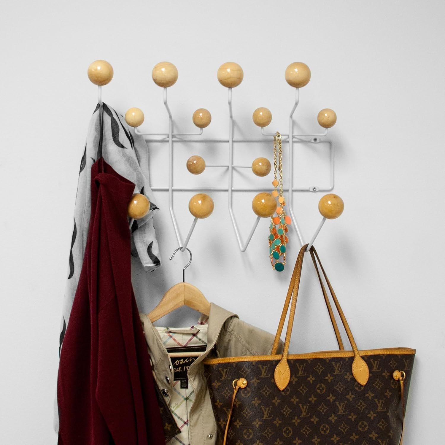 Mid Century Modern Bubble Wall Mounted Coat Rack, Natural