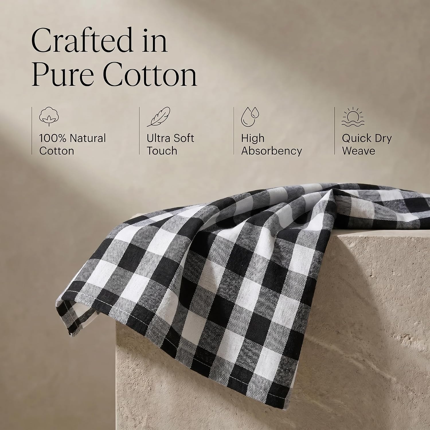 Urban Villa Kitchen Towels Cotton Dish Towels 20”x30” (Set of 6) Black Wht