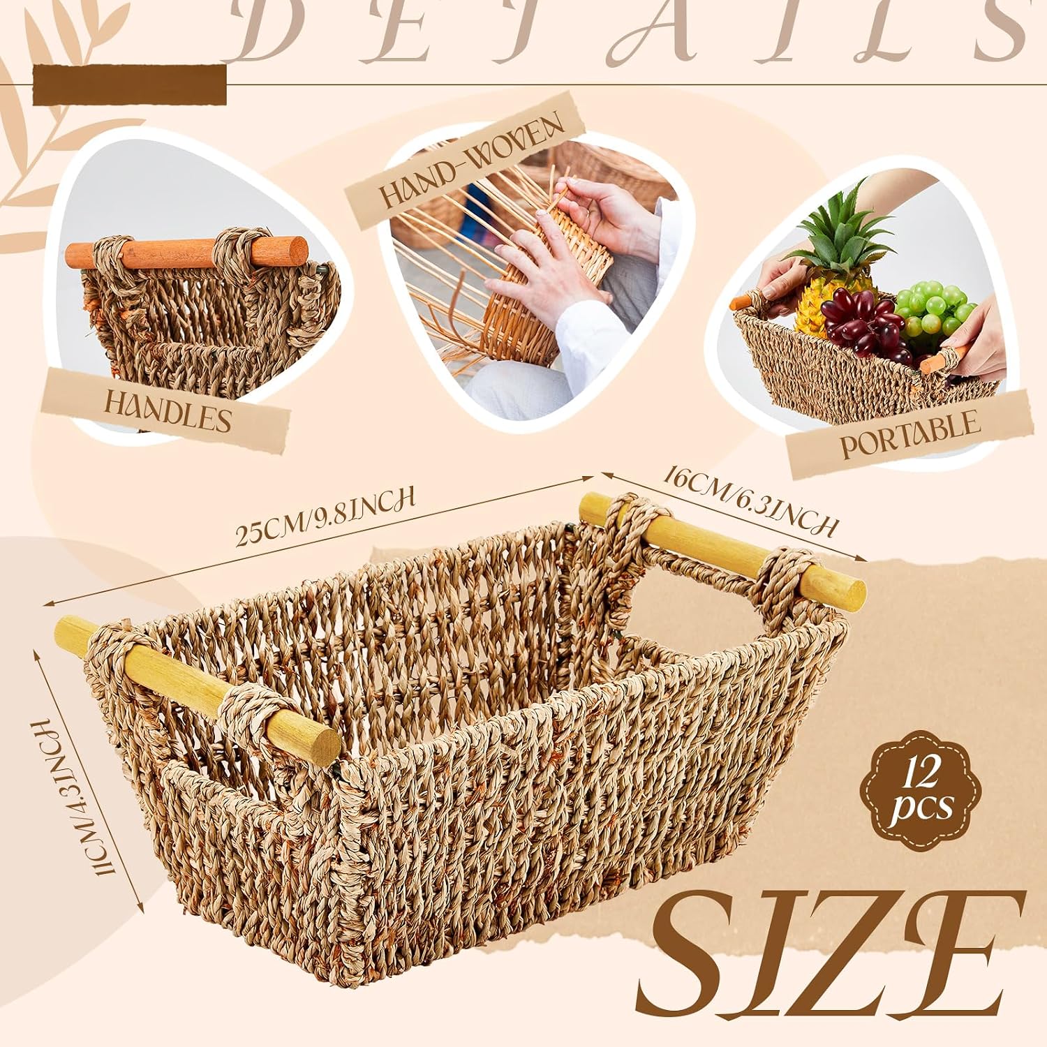 Small Hand Woven Wicker Baskets / Set of 12
