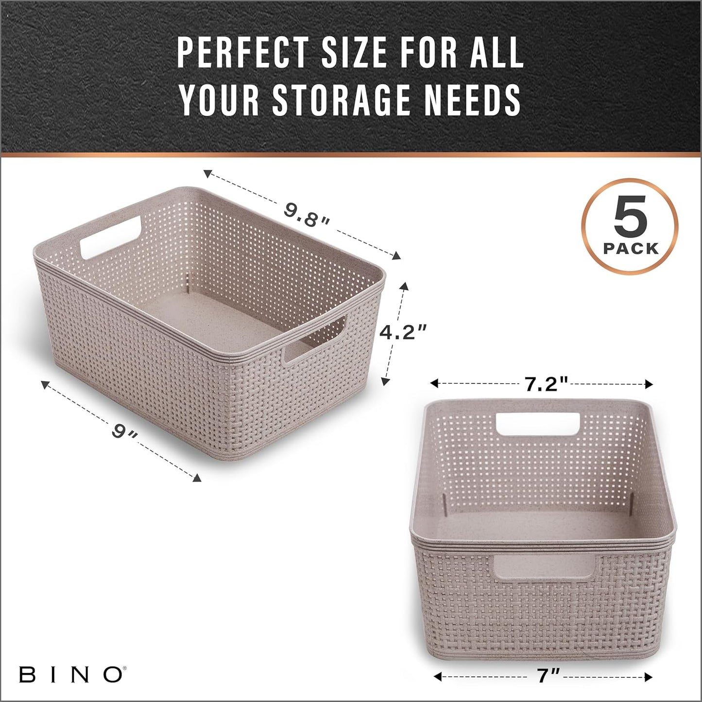 Woven Plastic Basket / Natural Grey / 5PK- S / Set of 5