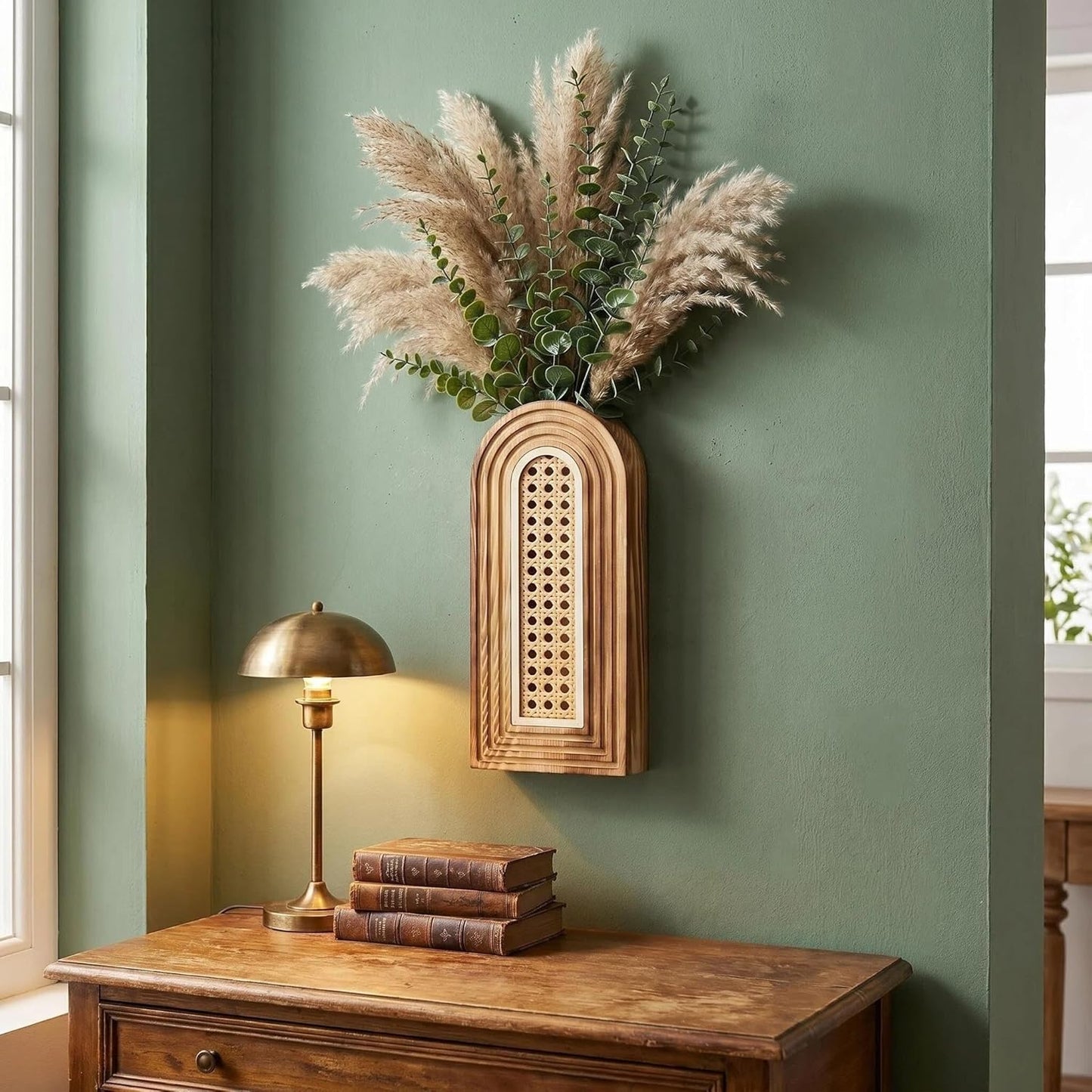 Wooden Wall Vase Set / Rattan-brown / Set of 2