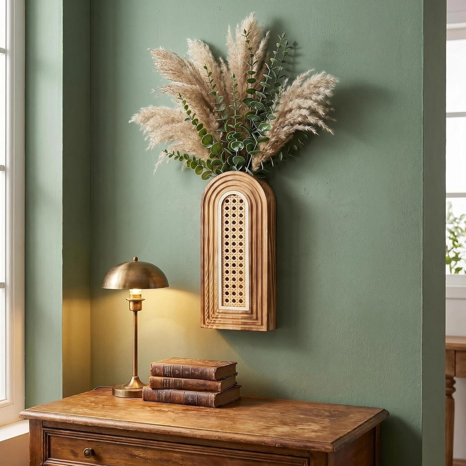 Wooden Wall Vase Set / Rattan-brown / Set of 2