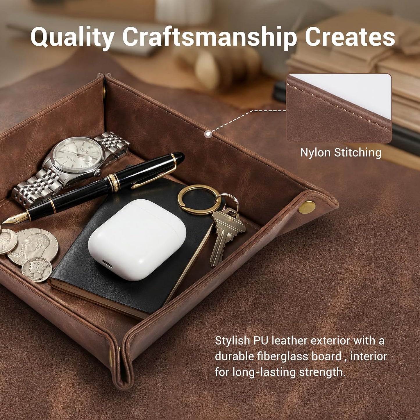 Leather Valet Tray / Brown