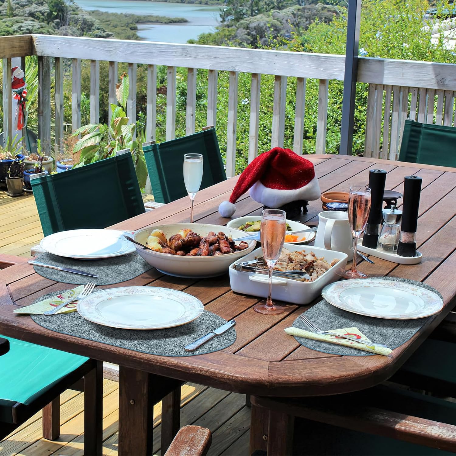 Placemats for Dining Table Set of 8 Non-Slip, Heat Resistant Oval Leather Placemat Double Layer, Waterproof Table Mats