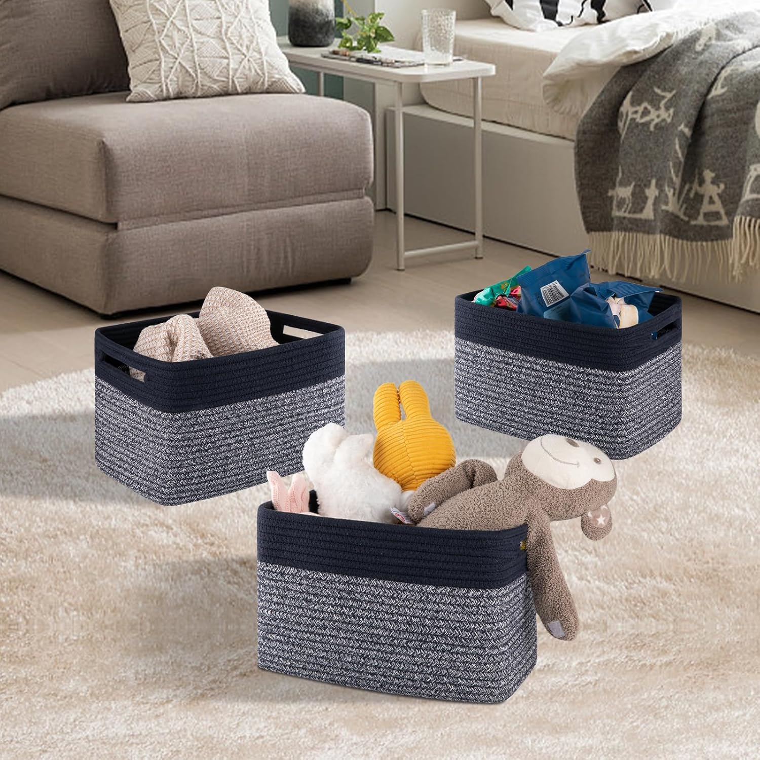 Woven Baskets / Books / Blue & Grey / Small/12.7''lx9''wx7.8''h / Set of 4