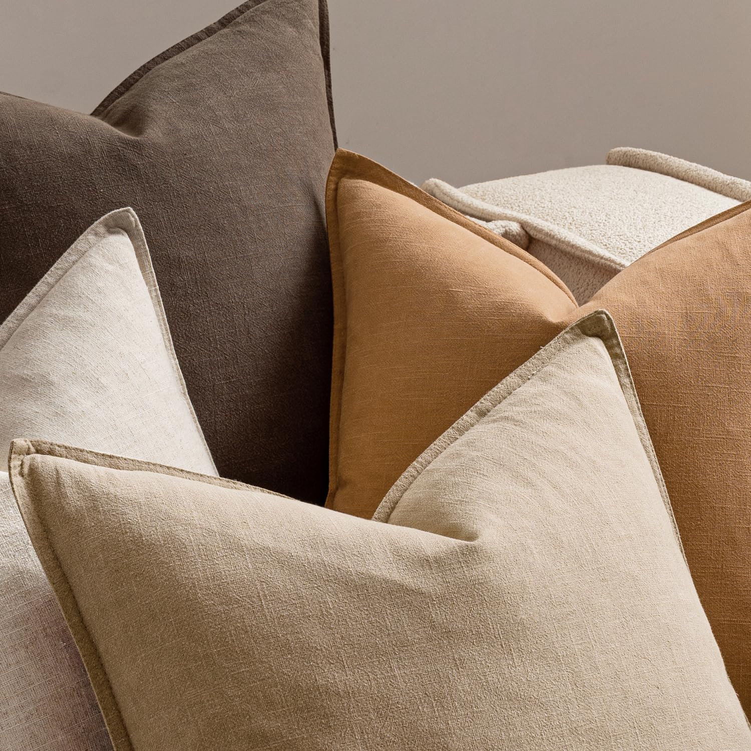 Linen Pillow Covers Decorative Natural Fall Throw Pillow Covers / 18 x 18 / Neutral Brown / Set of 4