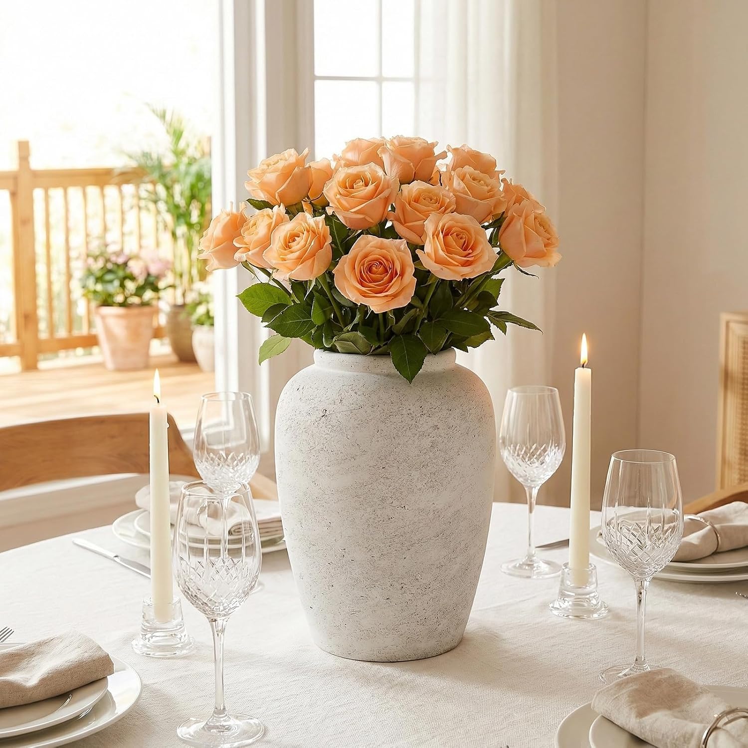 11.62" Round Ceramic Vase / 11.62 In-rustic-pale / White