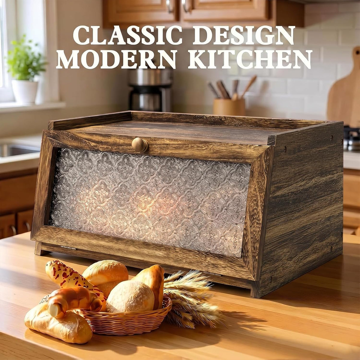 LOHASOK Bread Box for Kitchen Countertop,Charred Crabapple | Large, Farmhouse Bread Container Holder Storage, Acrylic