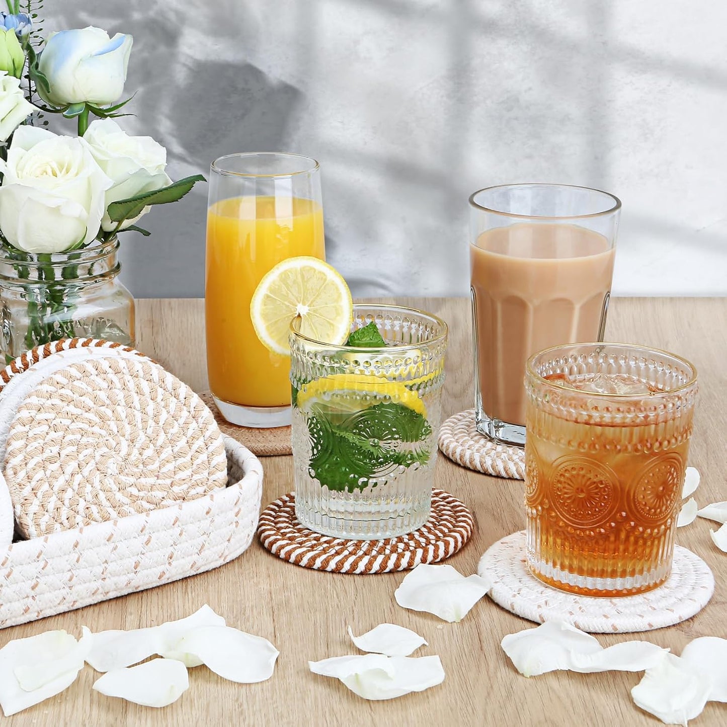 Coasters for Drinks / Brown + Basket / Set of 12